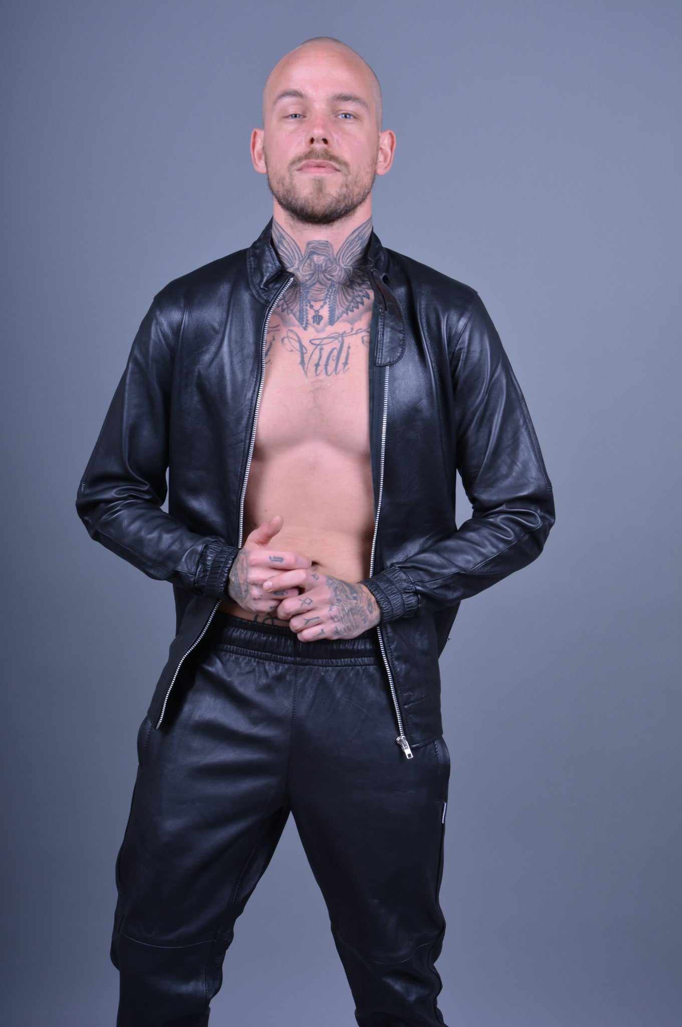 Mens sales leather tracksuit