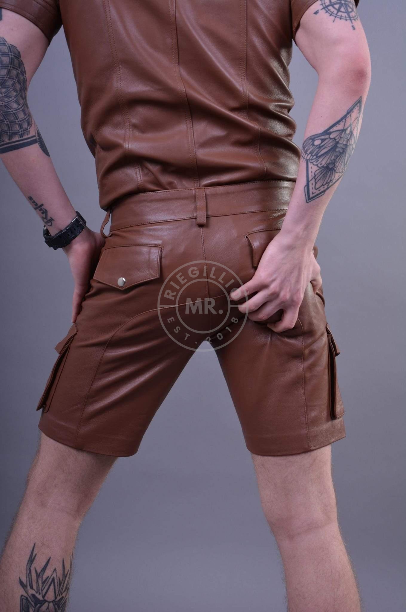 Cinnamon Brown Leather Cargo Short at MR. Riegillio
