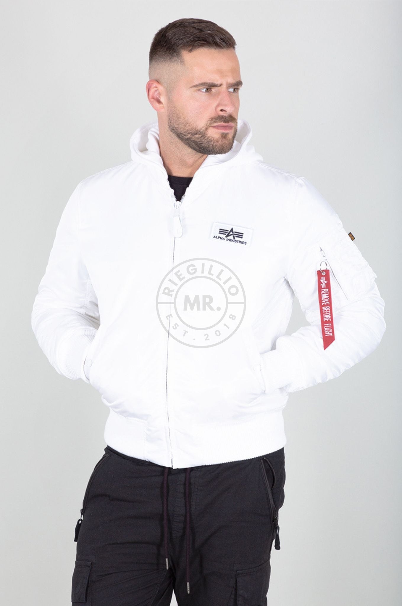 Alpha Industries MA-1 ZH Back Print Jacket - White / Black