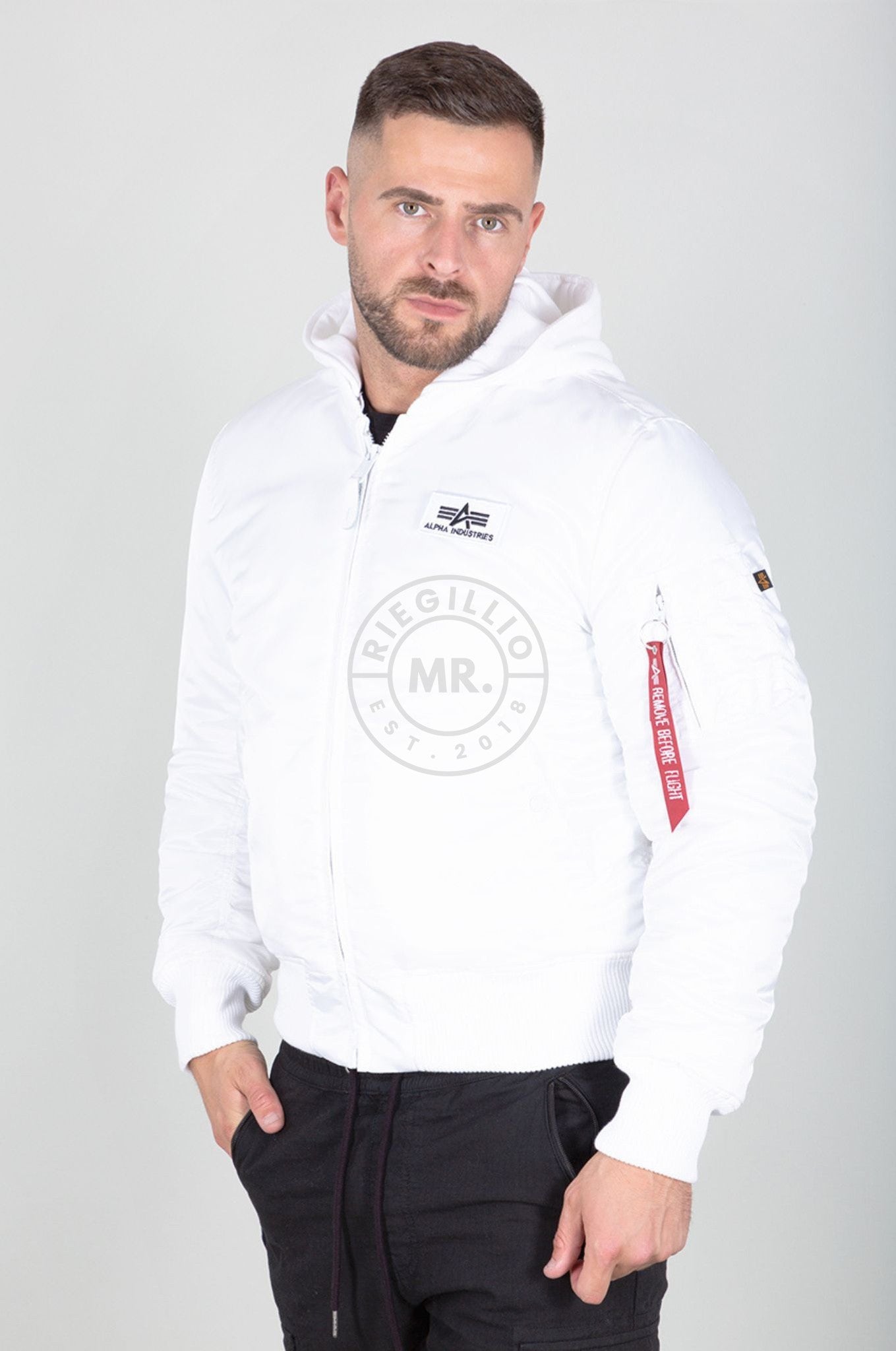 Alpha Industries MA-1 ZH Back Print Jacket - White / Black