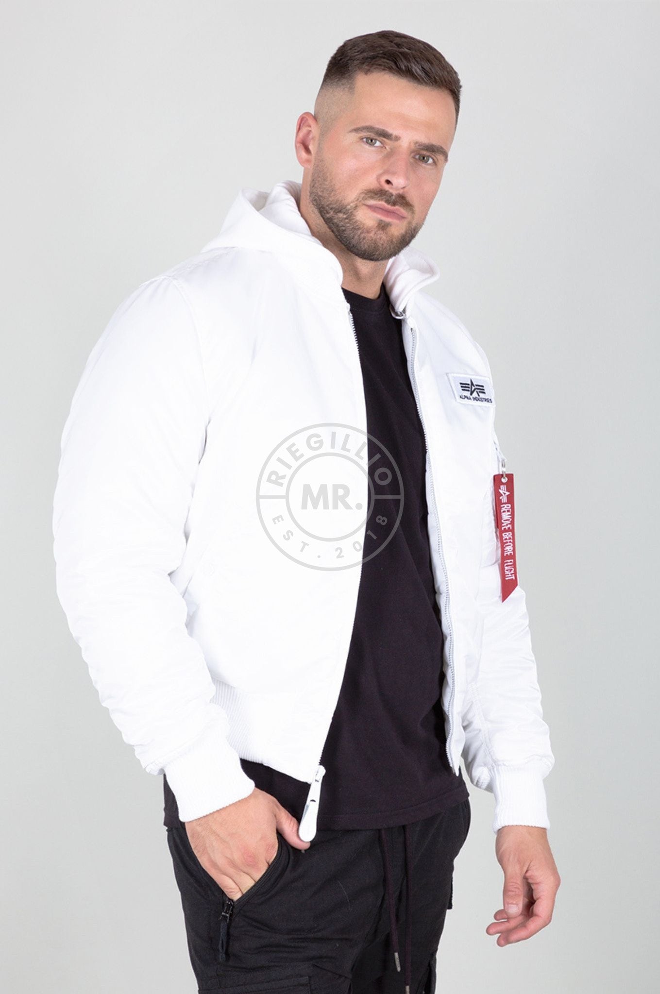 Alpha Industries MA-1 ZH Back Print Jacket - White / Black