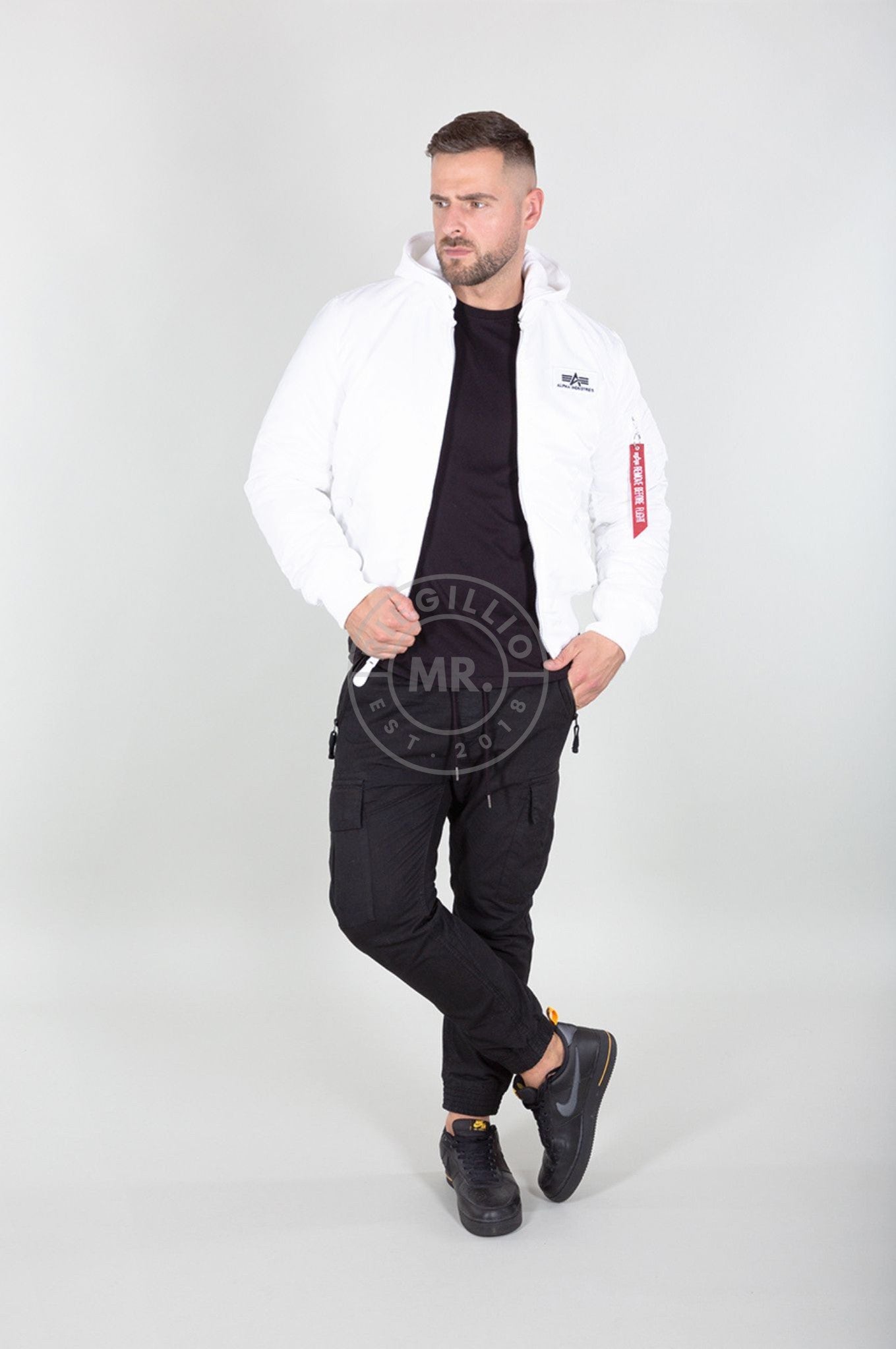 Alpha Industries MA-1 ZH Back Print Jacket - White / Black