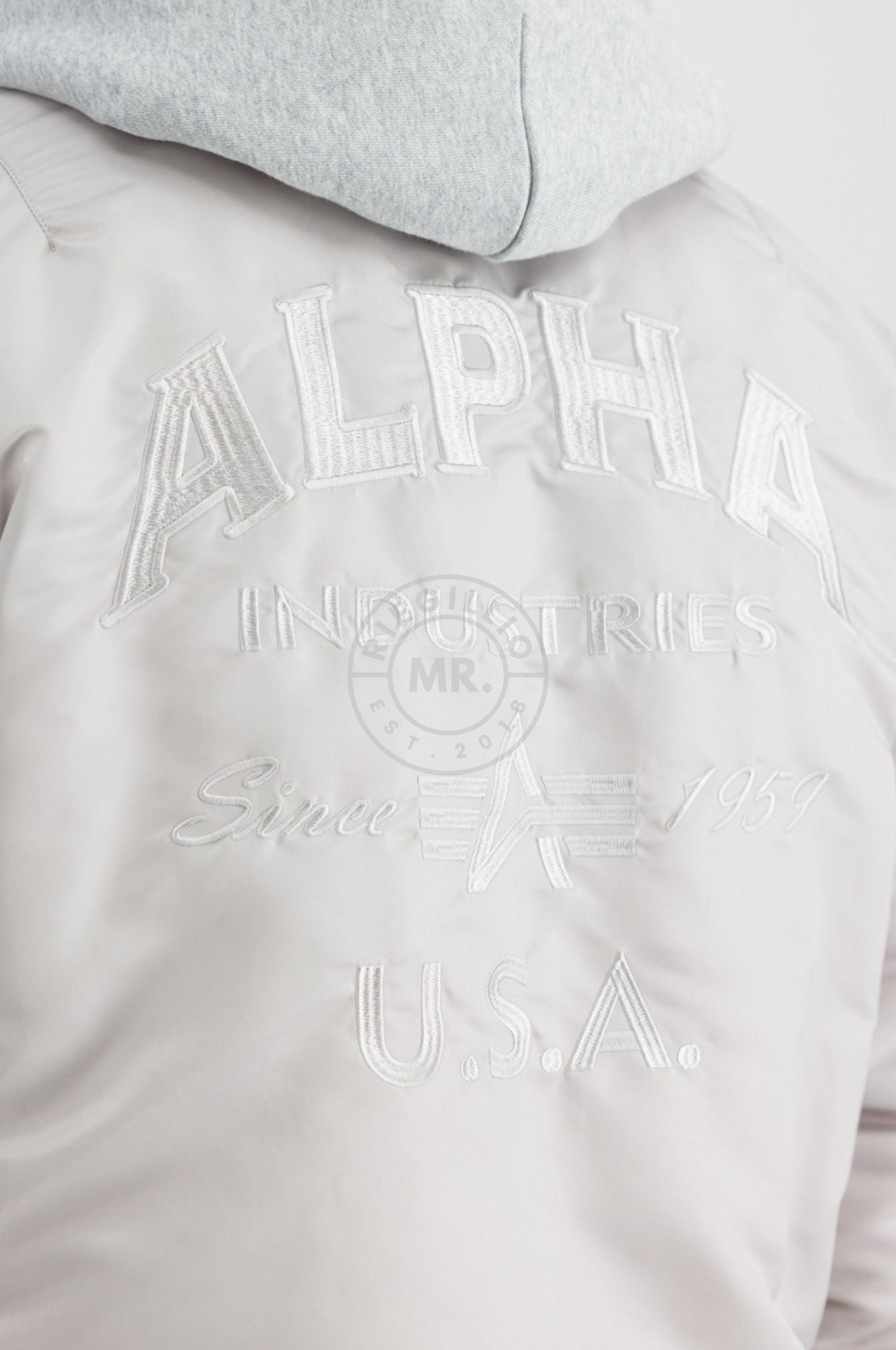 Alpha Industries MA-1 ZH Back EMB Jacket - Pastel Grey at MR. Riegillio