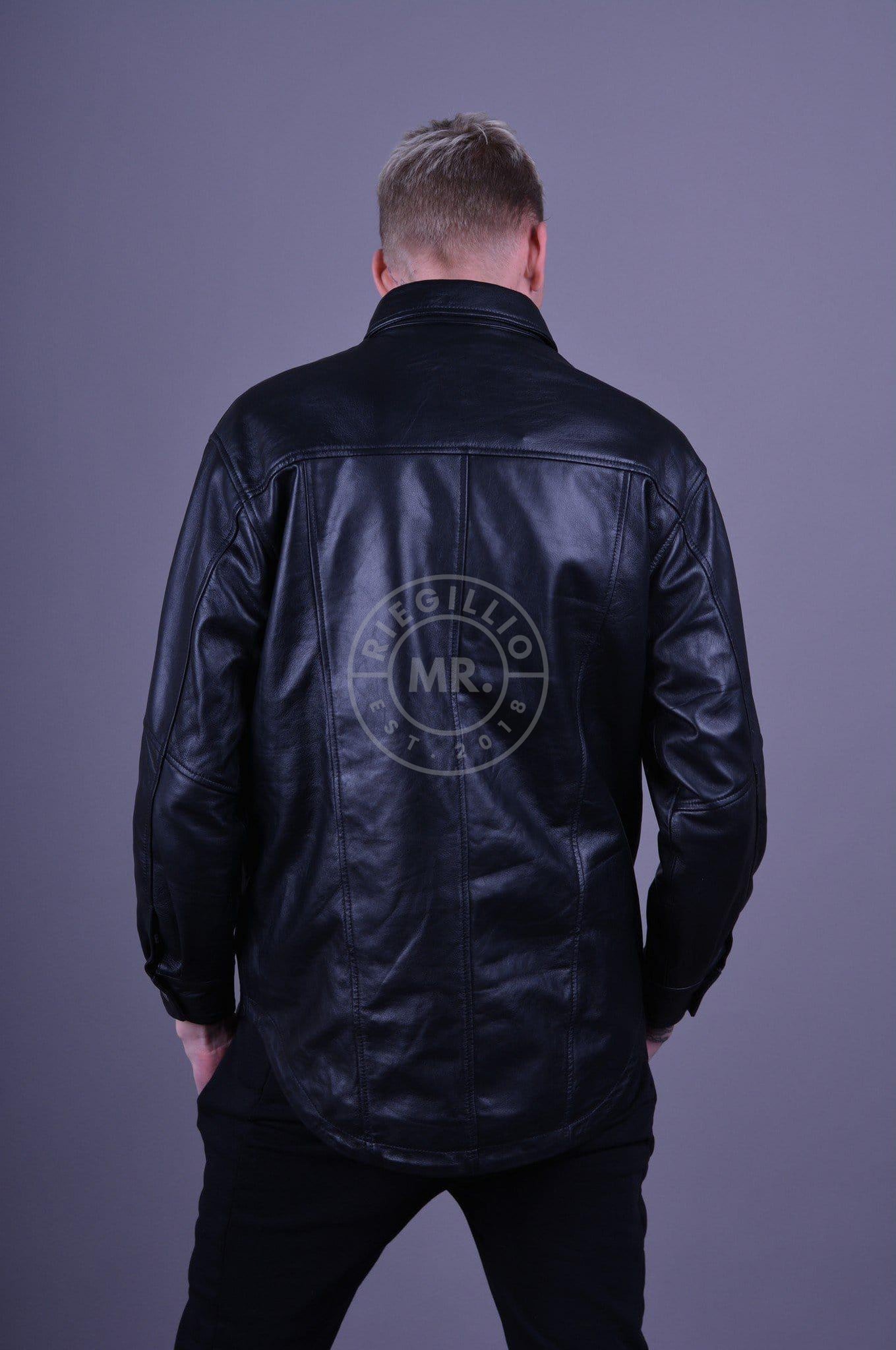 Black Leather Oversized Shirt at MR. Riegillio