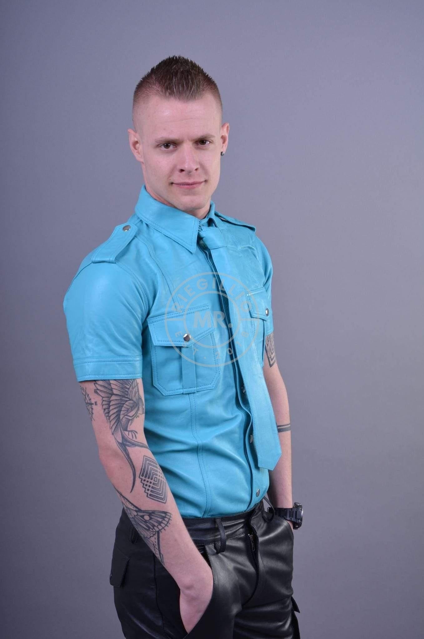 Turquoise Leather Tie-at MR. Riegillio