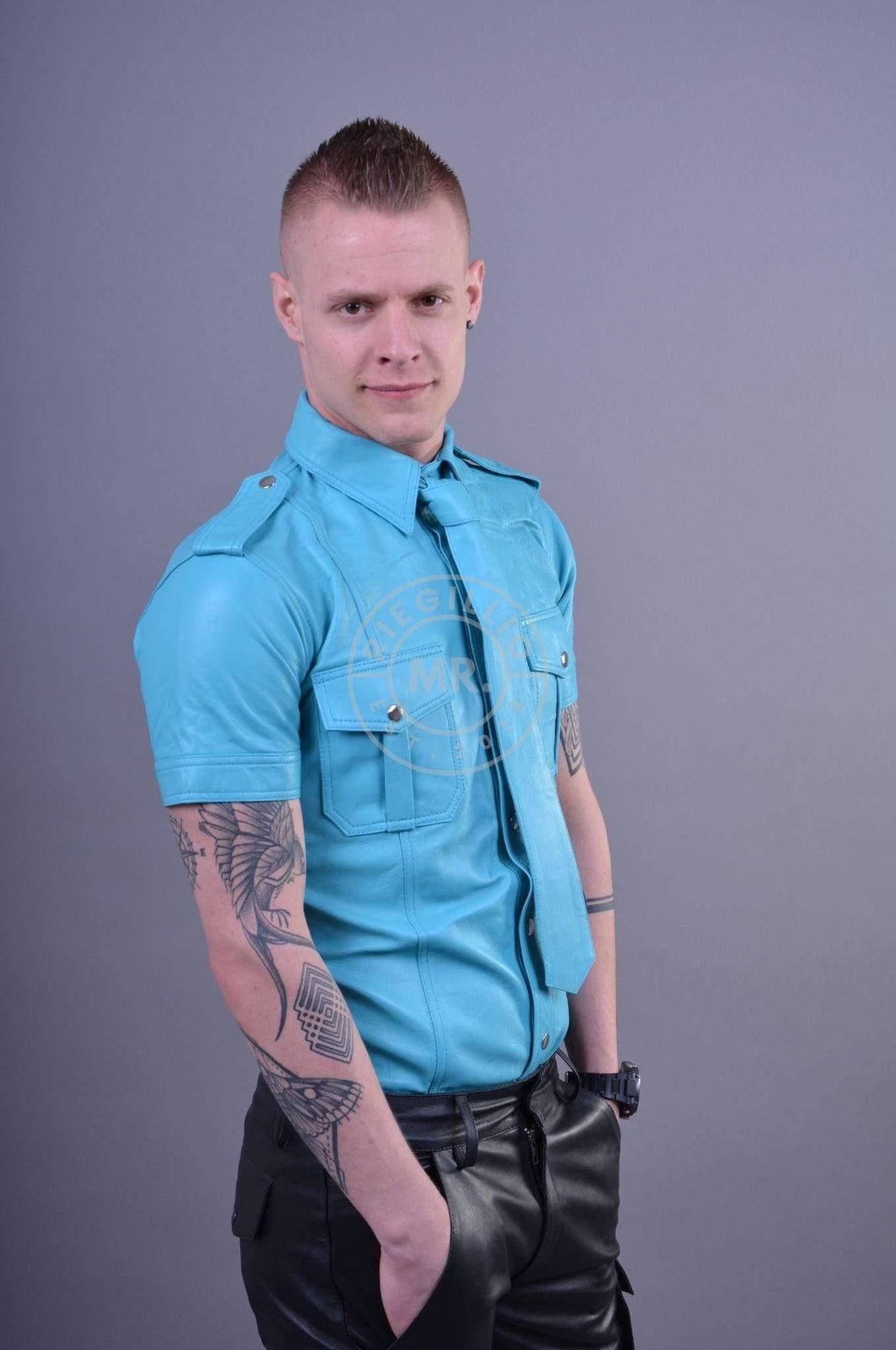 Turquoise Leather Tie at MR. Riegillio