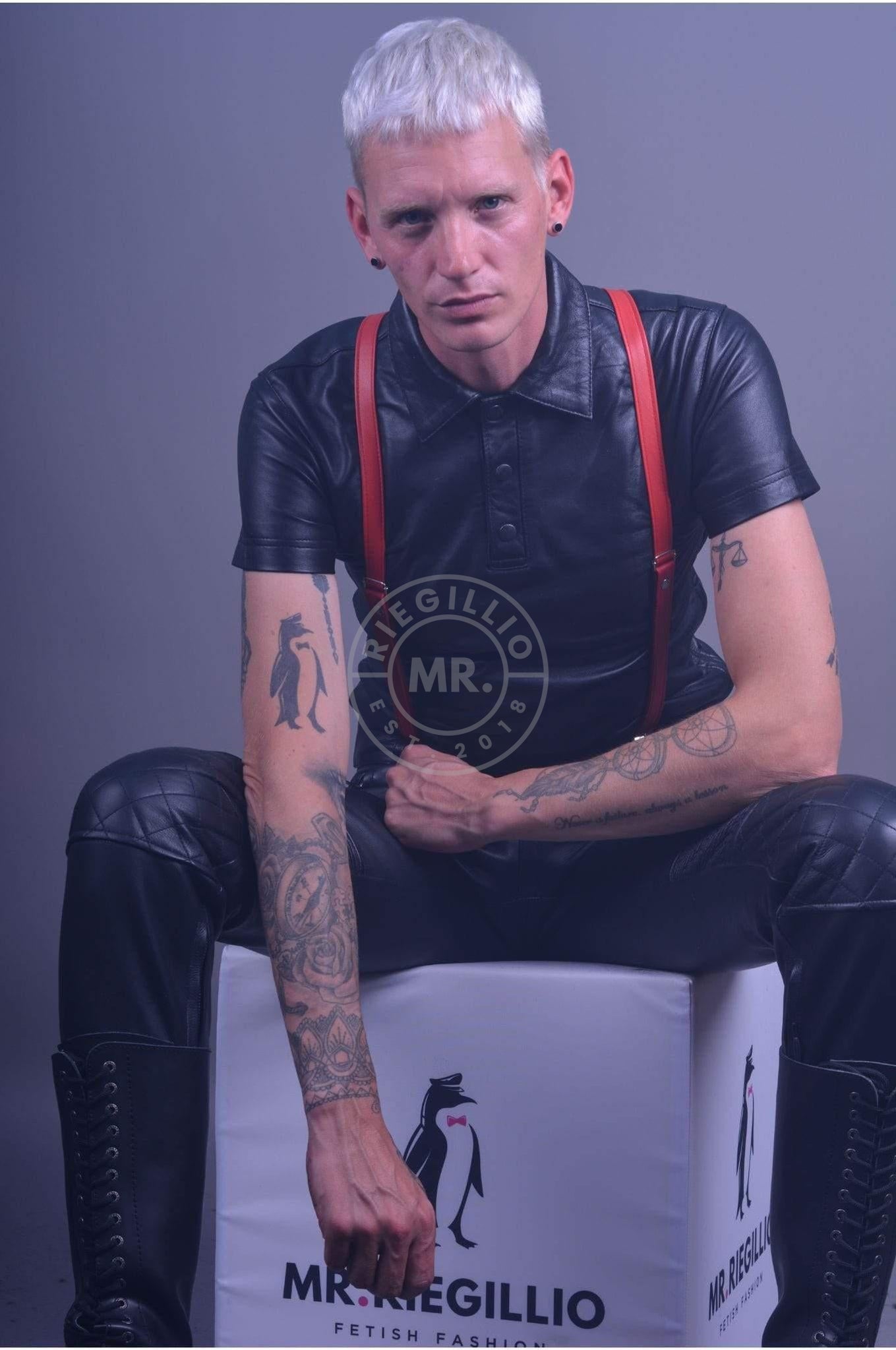 Black Leather Polo - Plain Black at MR. Riegillio