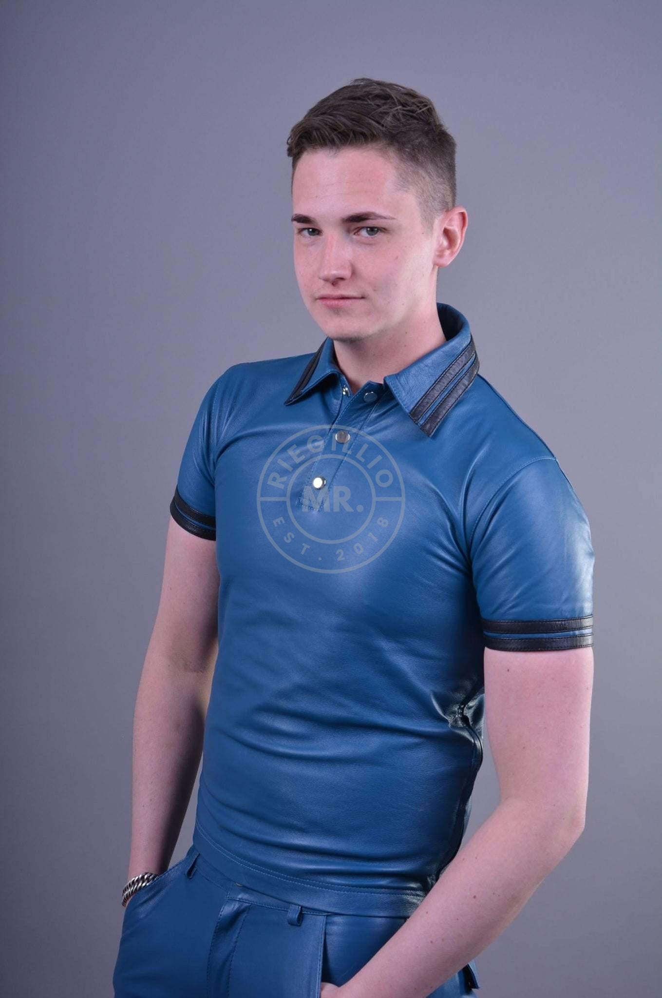 Jeans Blue Leather Polo - BLACK STRIPES at MR. Riegillio