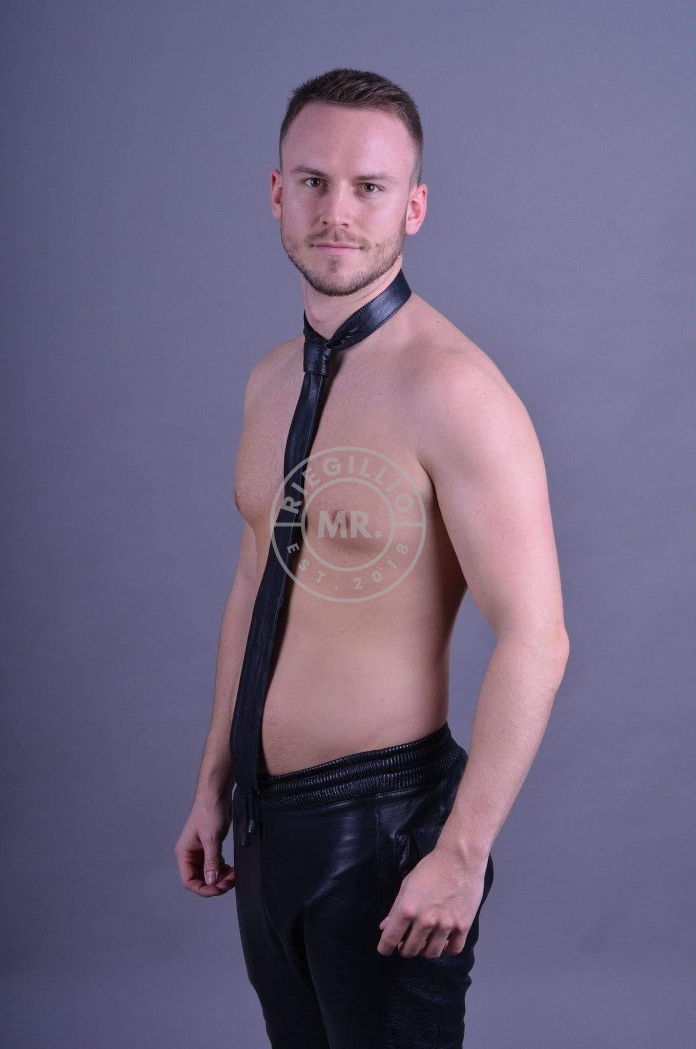 Black Leather Tie XL at MR. Riegillio