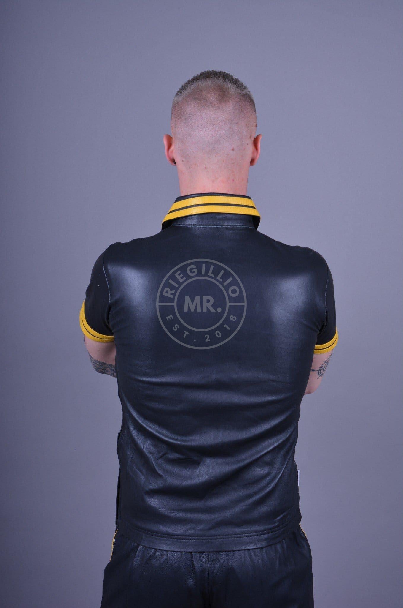 Black Leather Polo - Yellow Stripes at MR. Riegillio