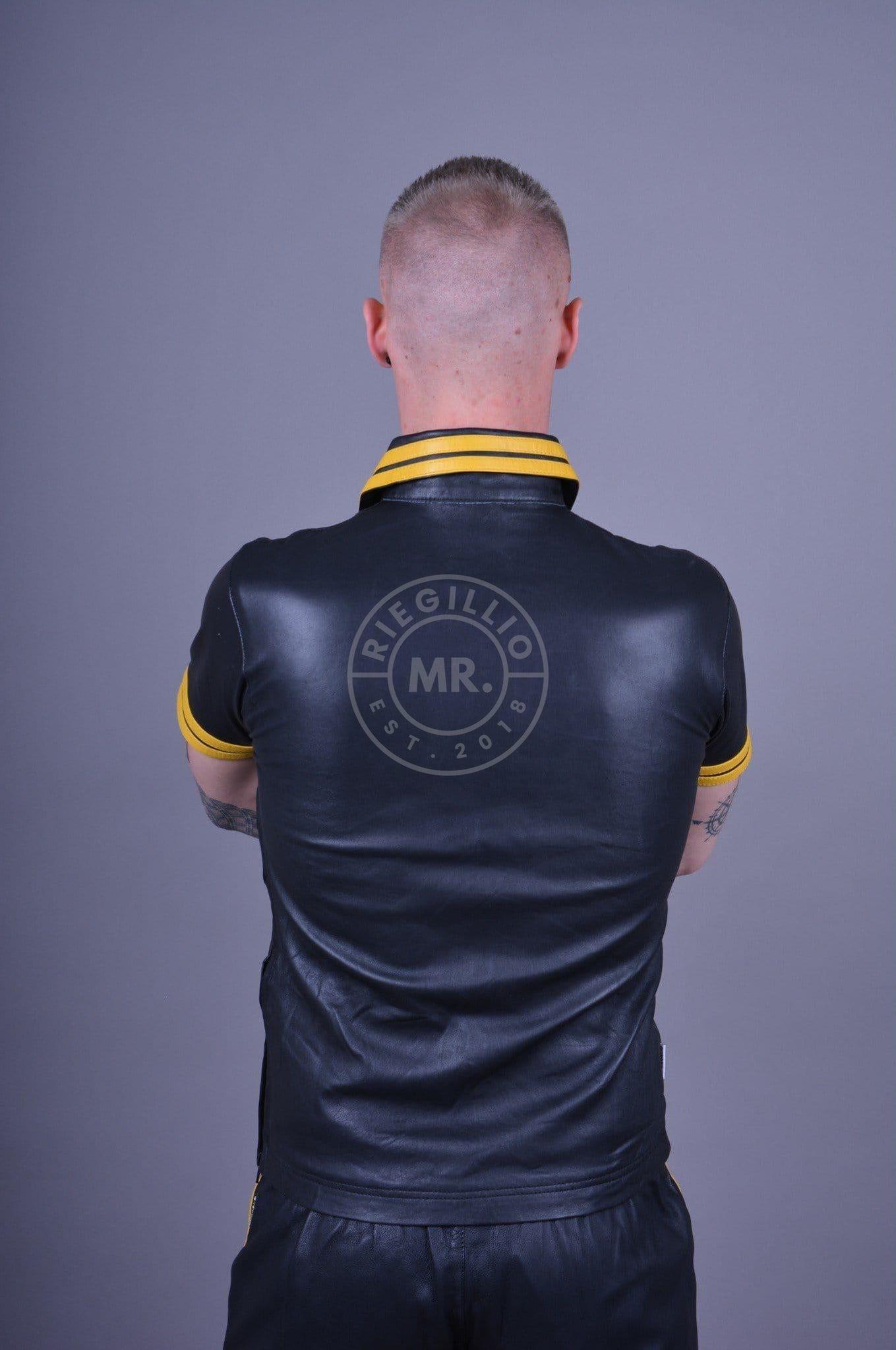 Black Leather Polo - Yellow Stripes at MR. Riegillio