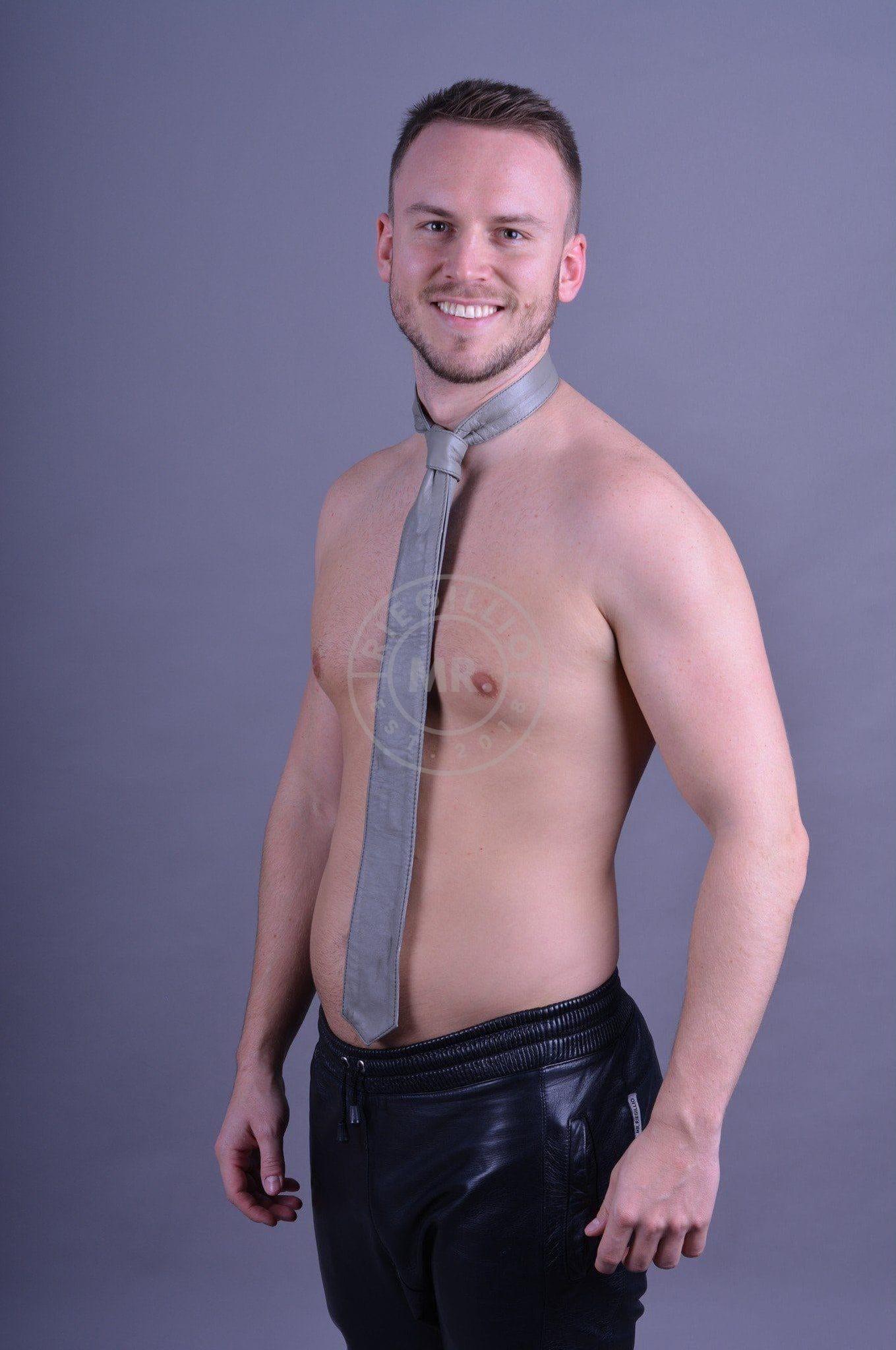 Grey Leather Tie at MR. Riegillio