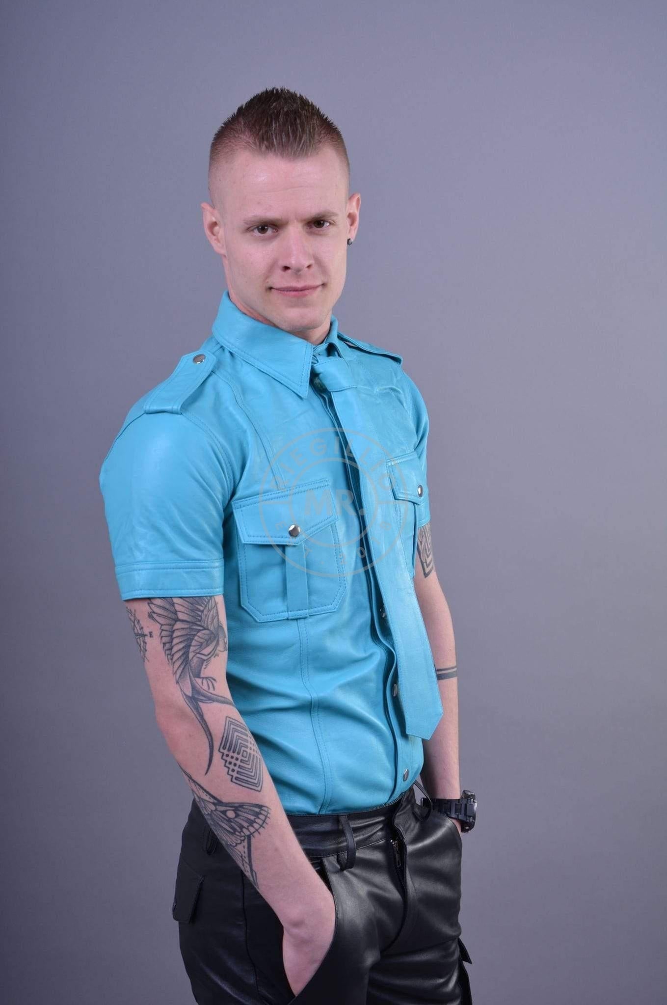 Turquoise Leather Shirt-at MR. Riegillio