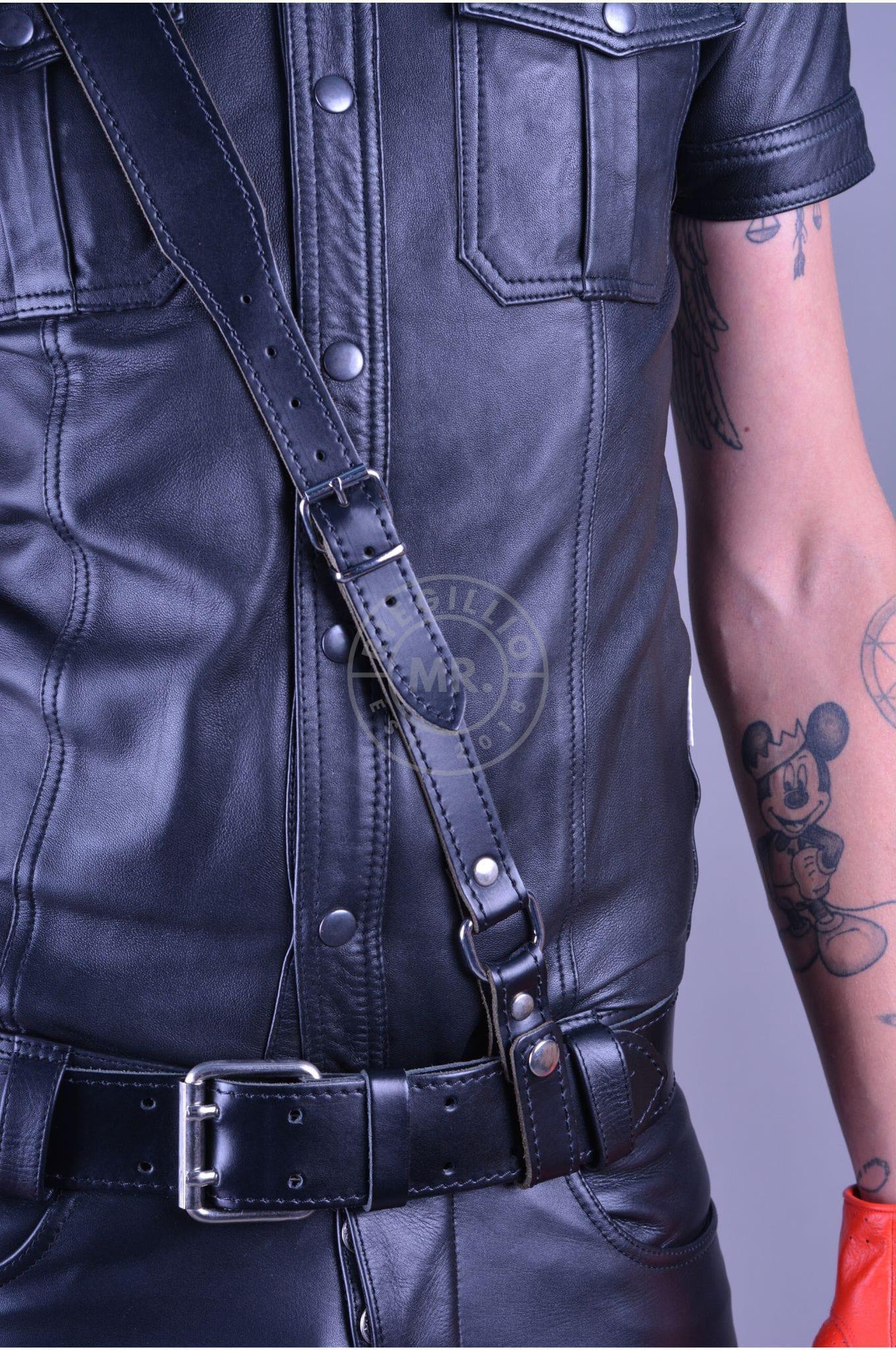 Mister B Leather Sam Browne Belt Stitched - Black-at MR. Riegillio