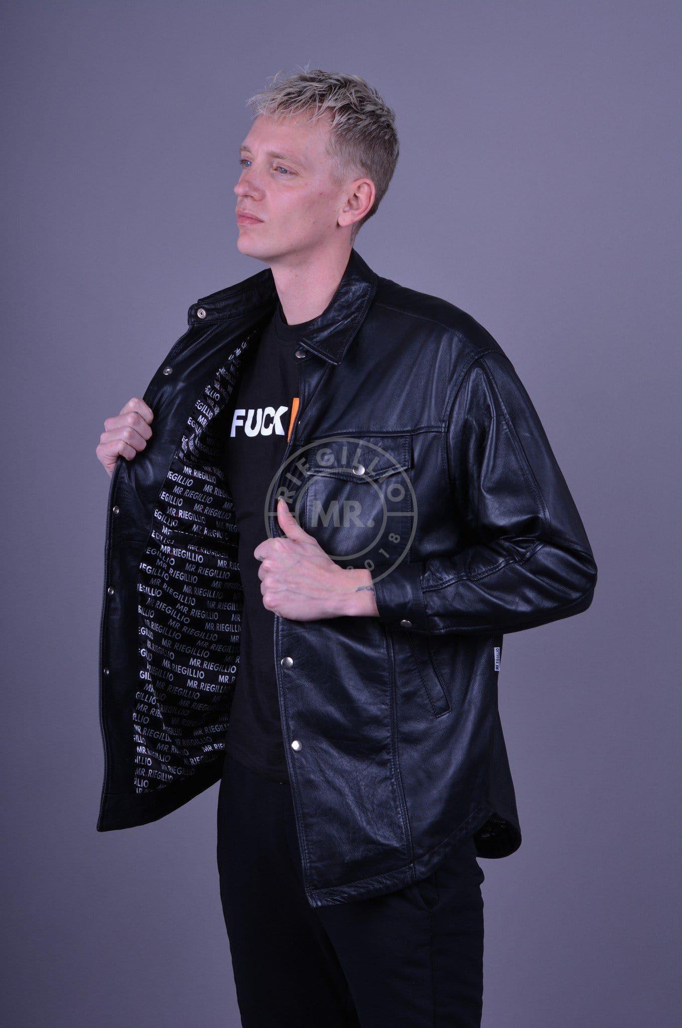 Black Leather Oversized Shirt at MR. Riegillio