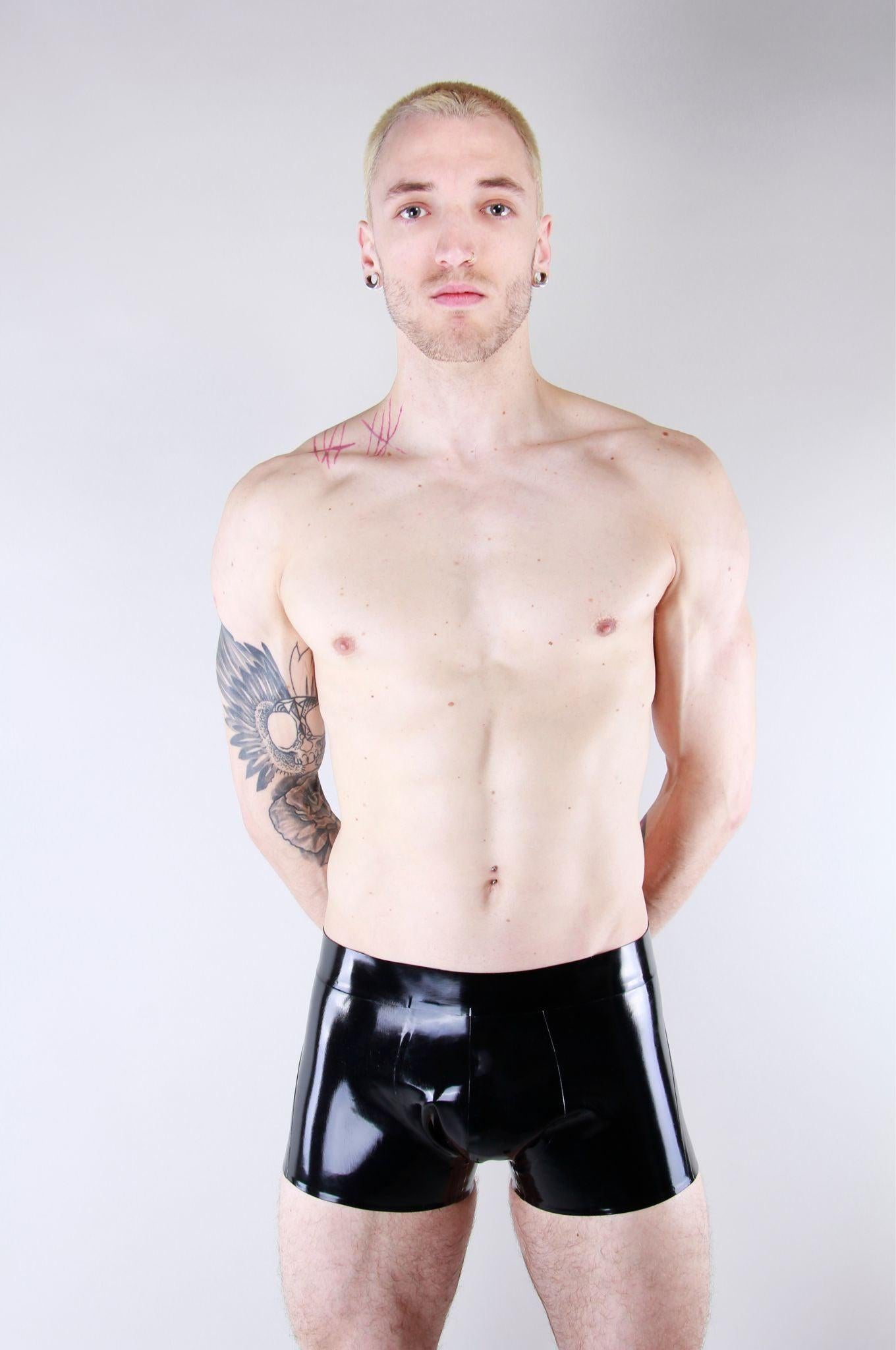 Black Rubber Cheeky Short - Open Ass at MR. Riegillio