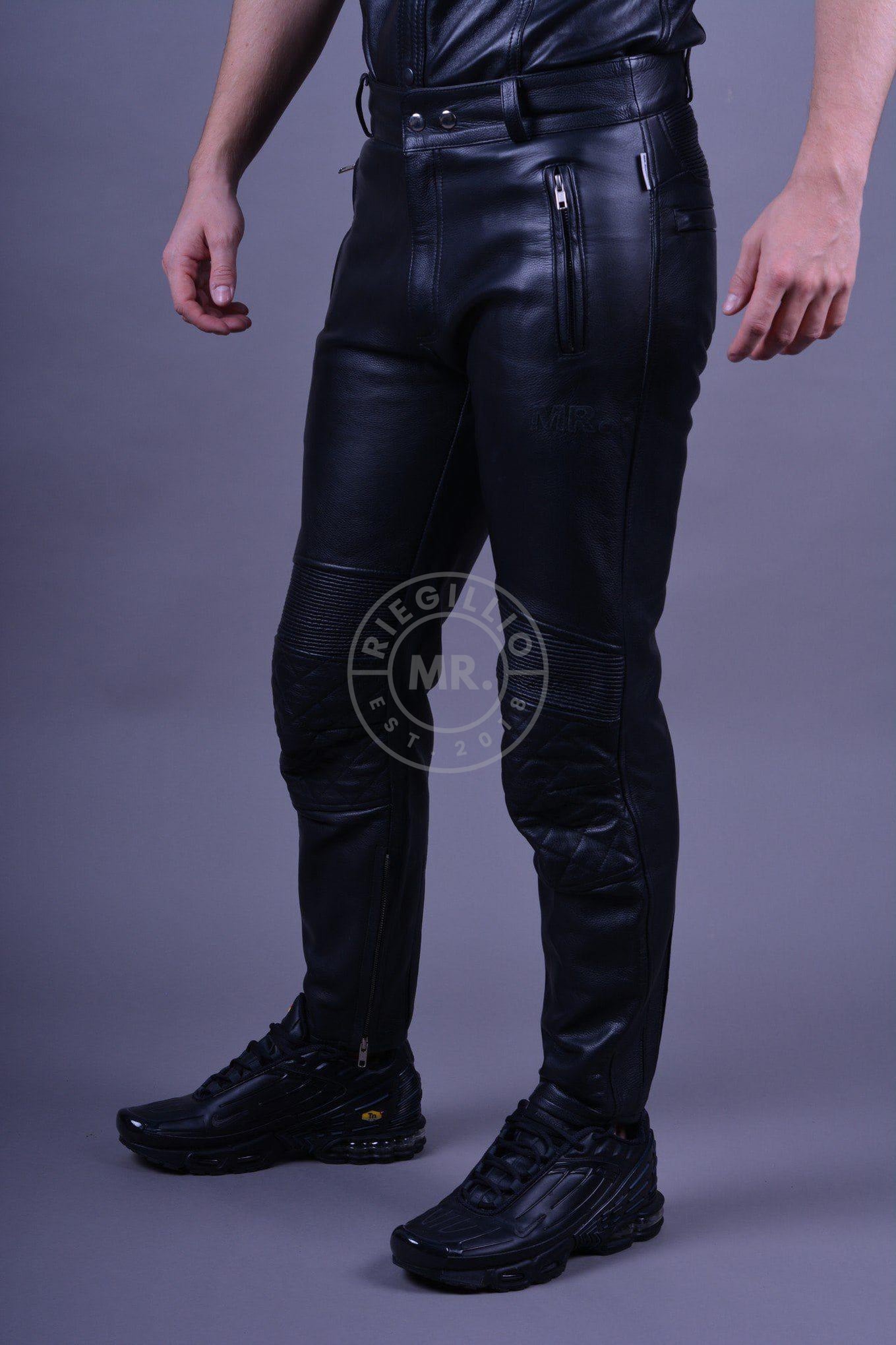 Black Leather Motorbike Pants-at MR. Riegillio