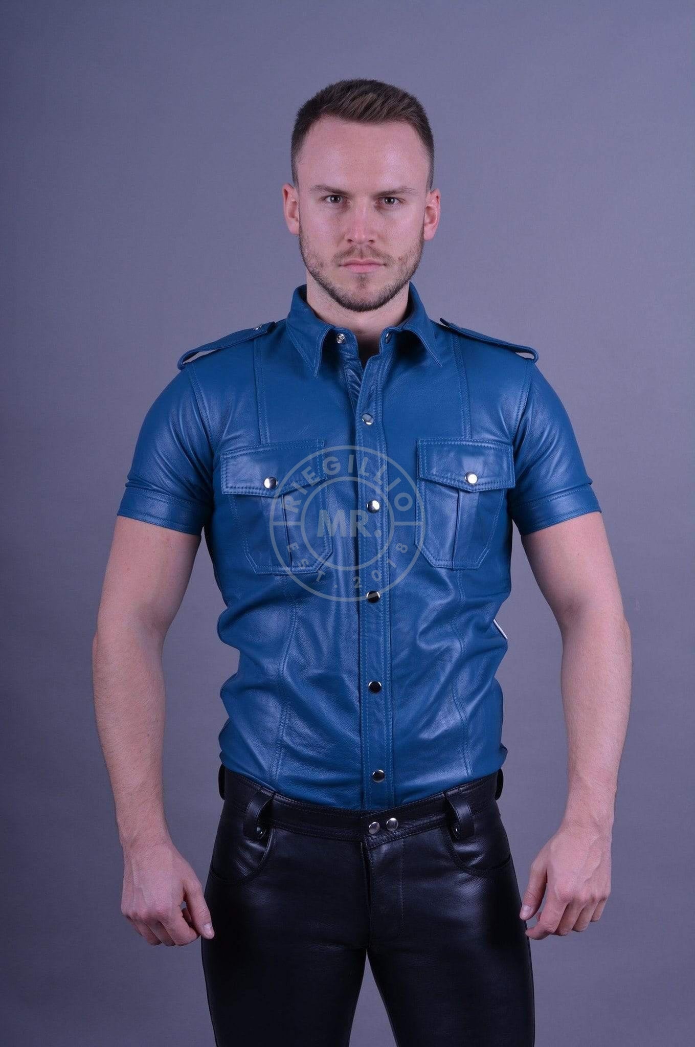 Jeans Blue Leather Shirt-at MR. Riegillio