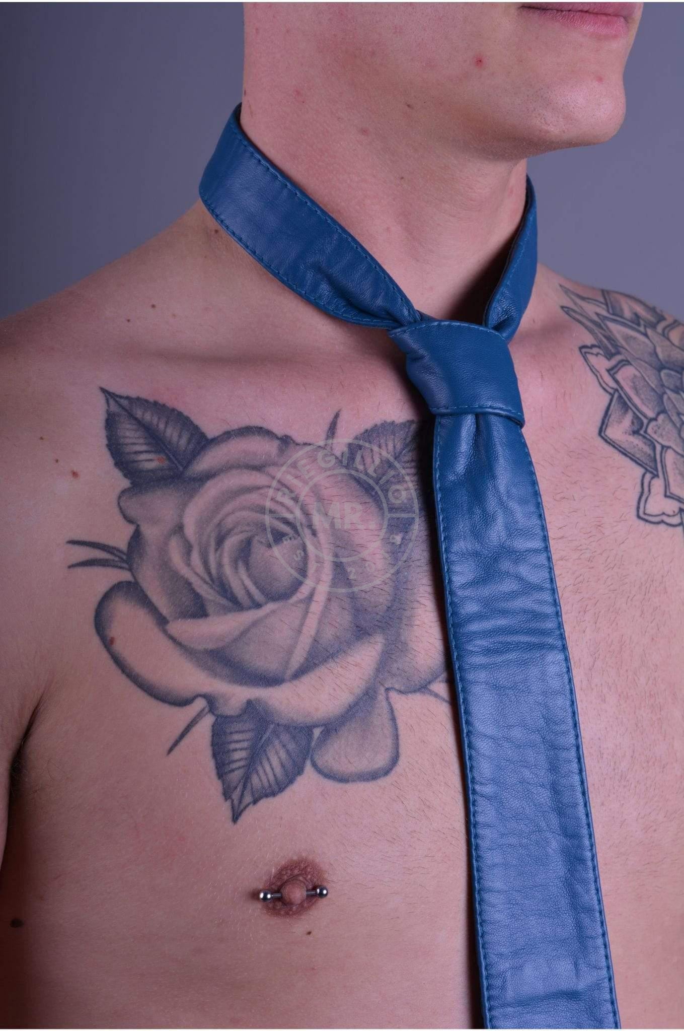 Jeans Blue Leather Tie at MR. Riegillio