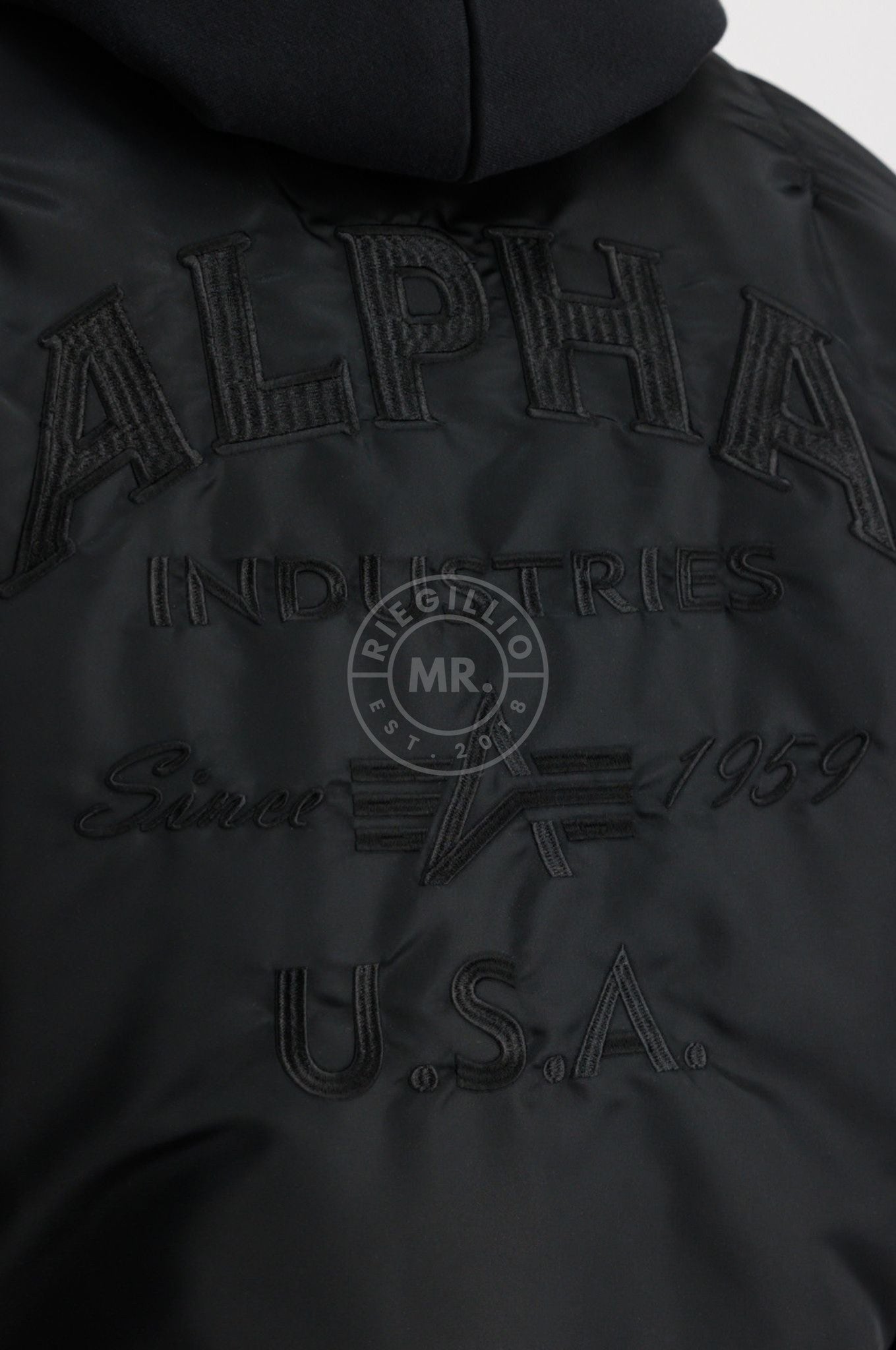 Alpha Industries MA-1 ZH Back EMB Jacket - Black at MR. Riegillio