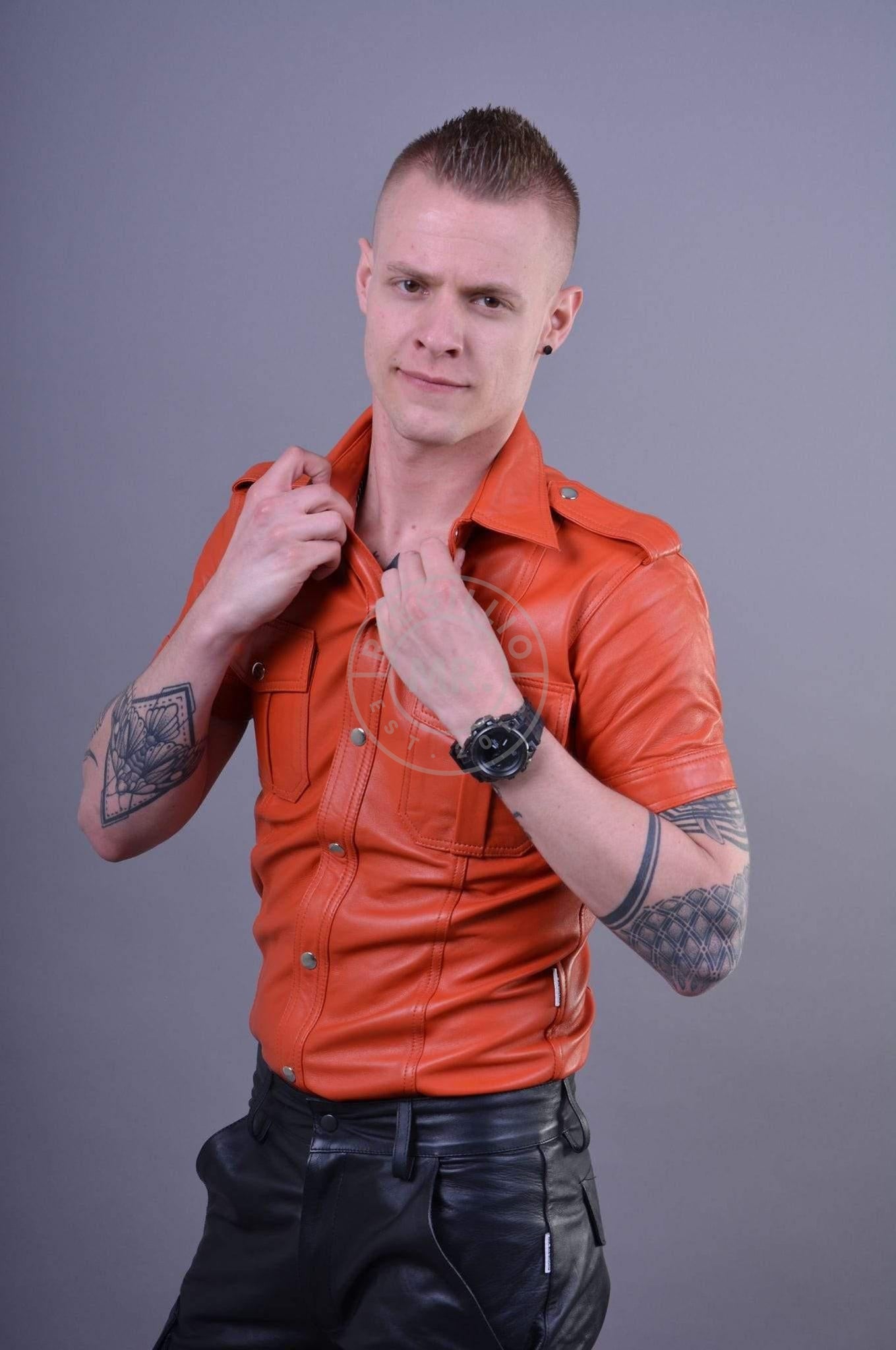 Orange Leather Shirt-at MR. Riegillio