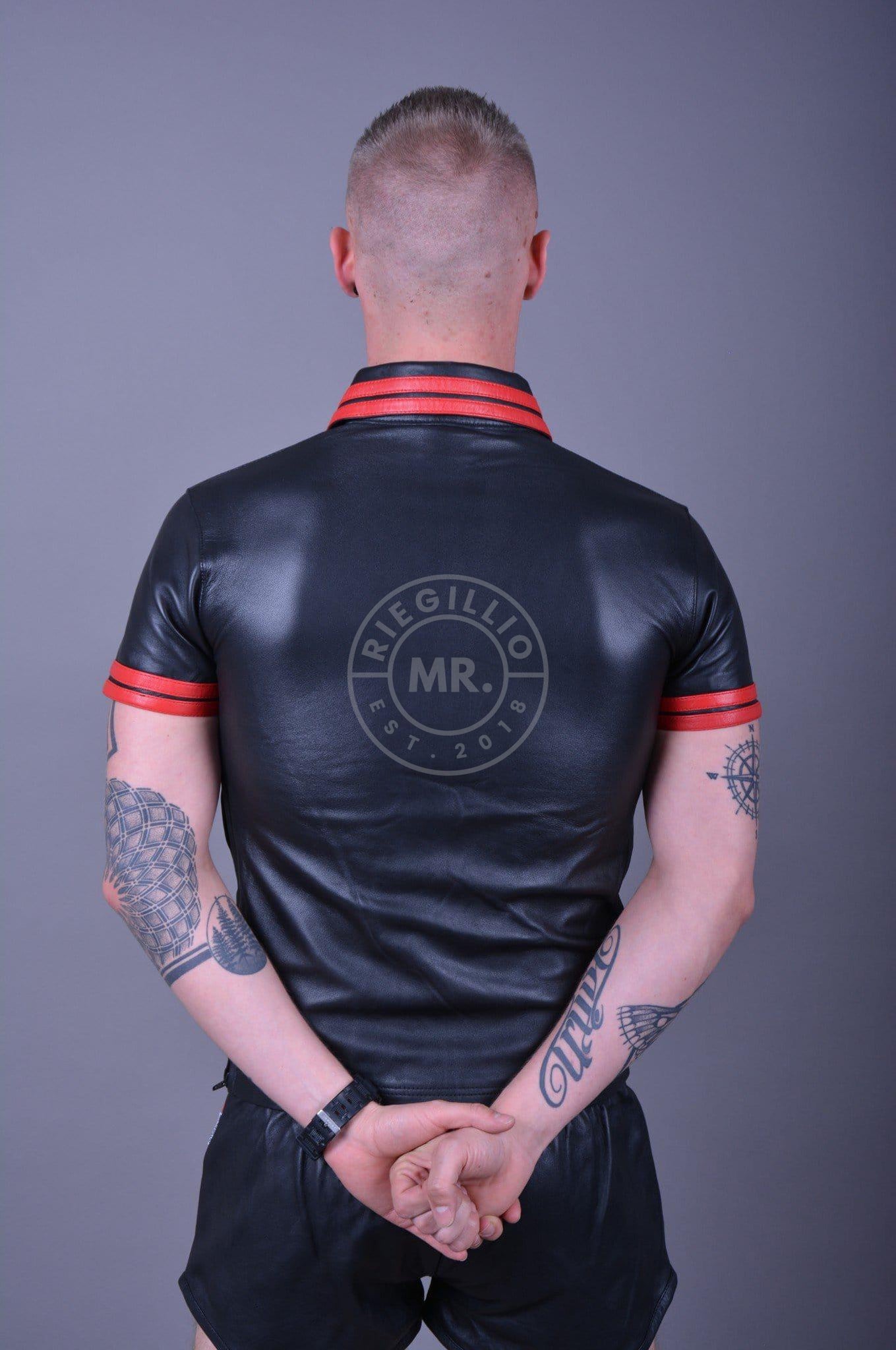 Black Leather Polo - Red Stripes at MR. Riegillio