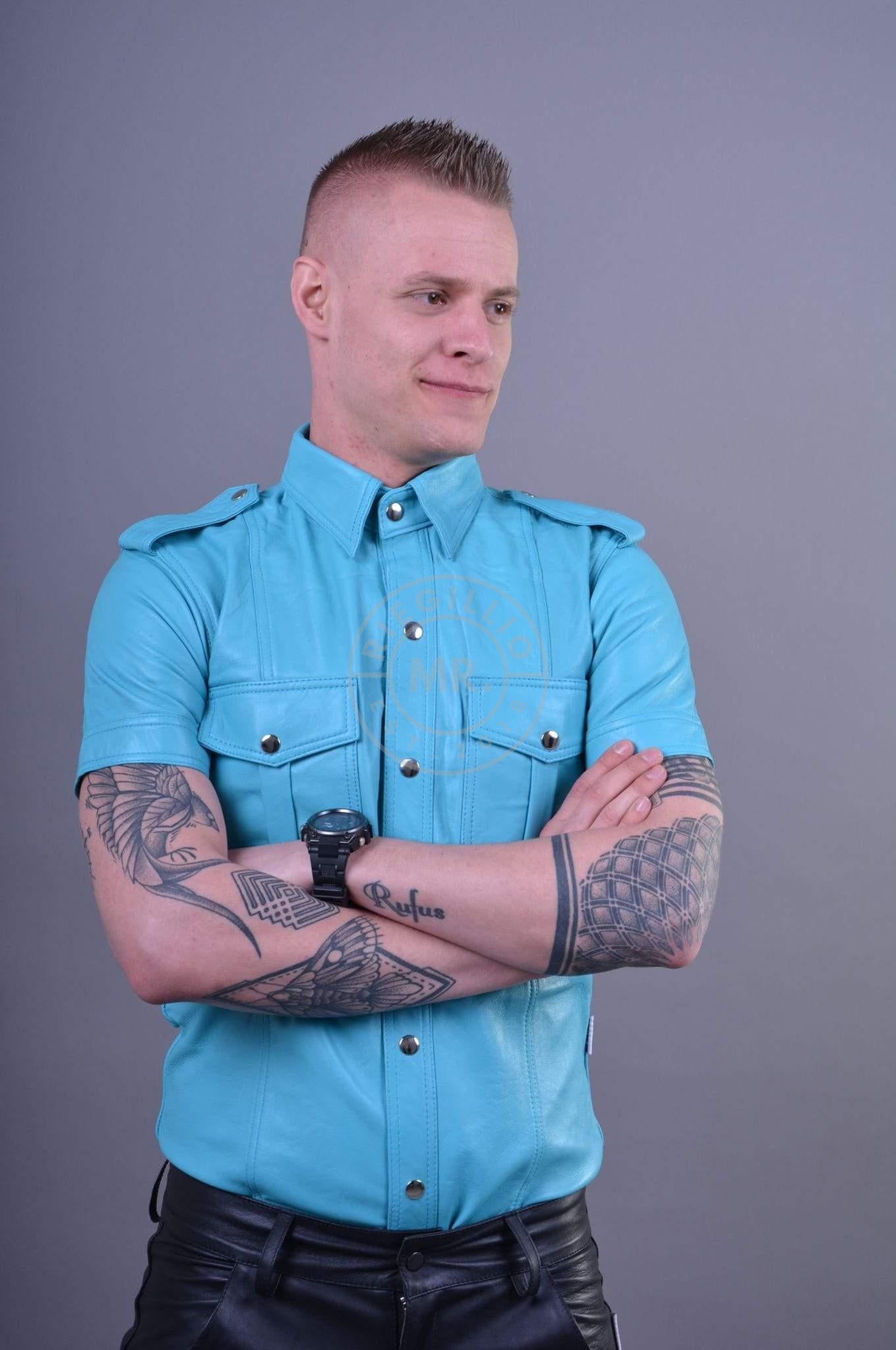 Turquoise Leather Shirt at MR. Riegillio