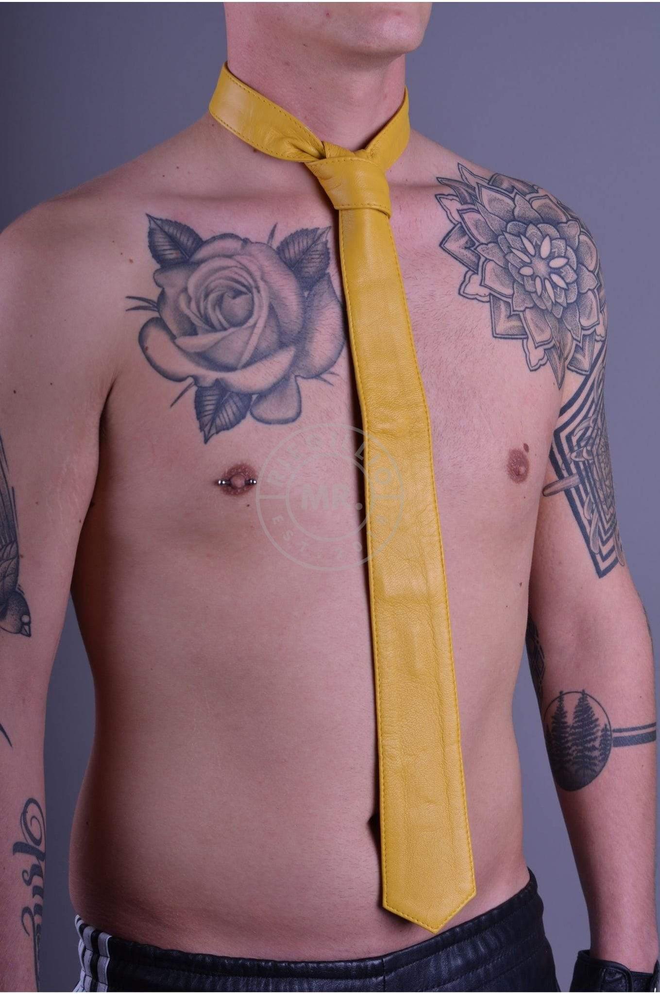 Yellow Leather Tie at MR. Riegillio