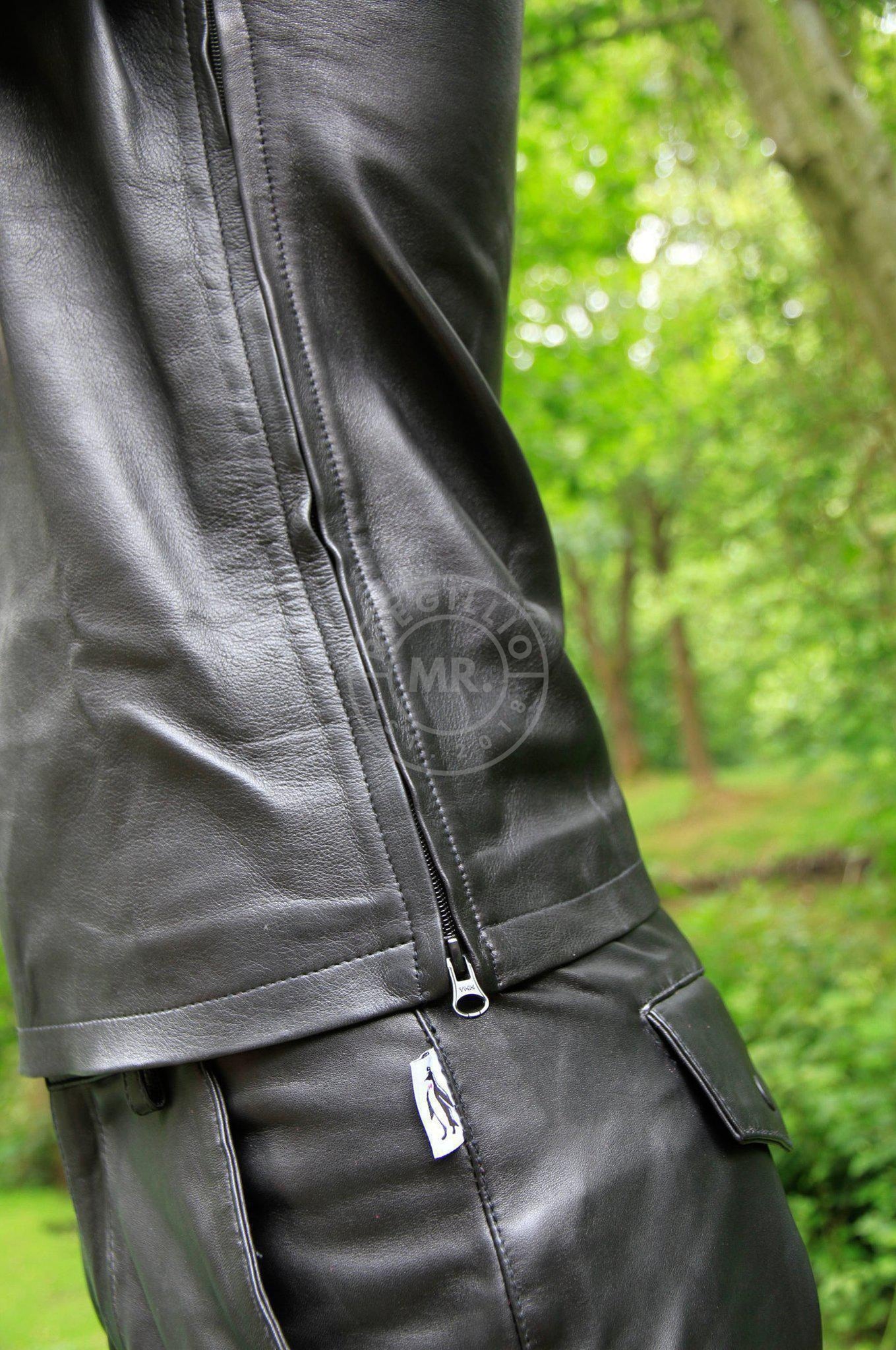 Black Leather Polo - White Stripes at MR. Riegillio