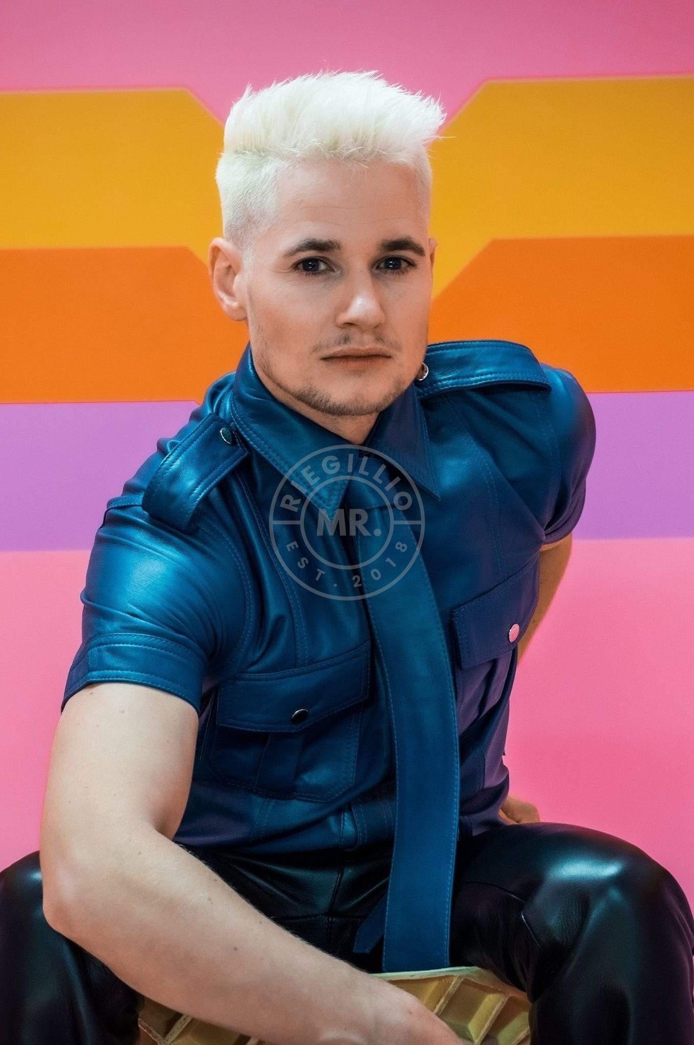 Jeans Blue Leather Tie at MR. Riegillio