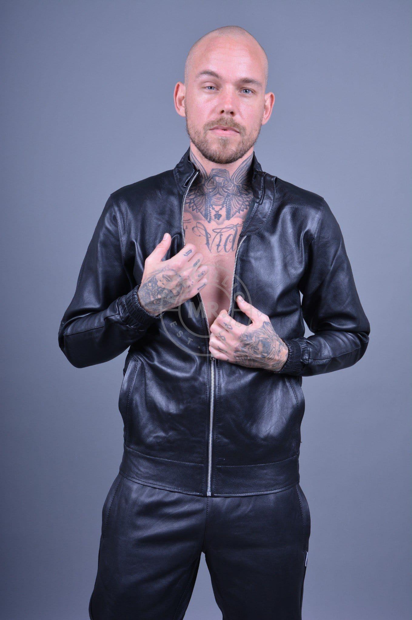 Plain Black Leather Tracksuit Jacket at MR. Riegillio