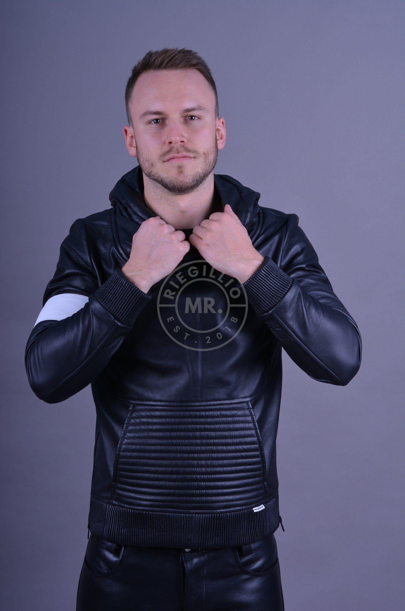 Leather Hoodie Black at MR. Riegillio