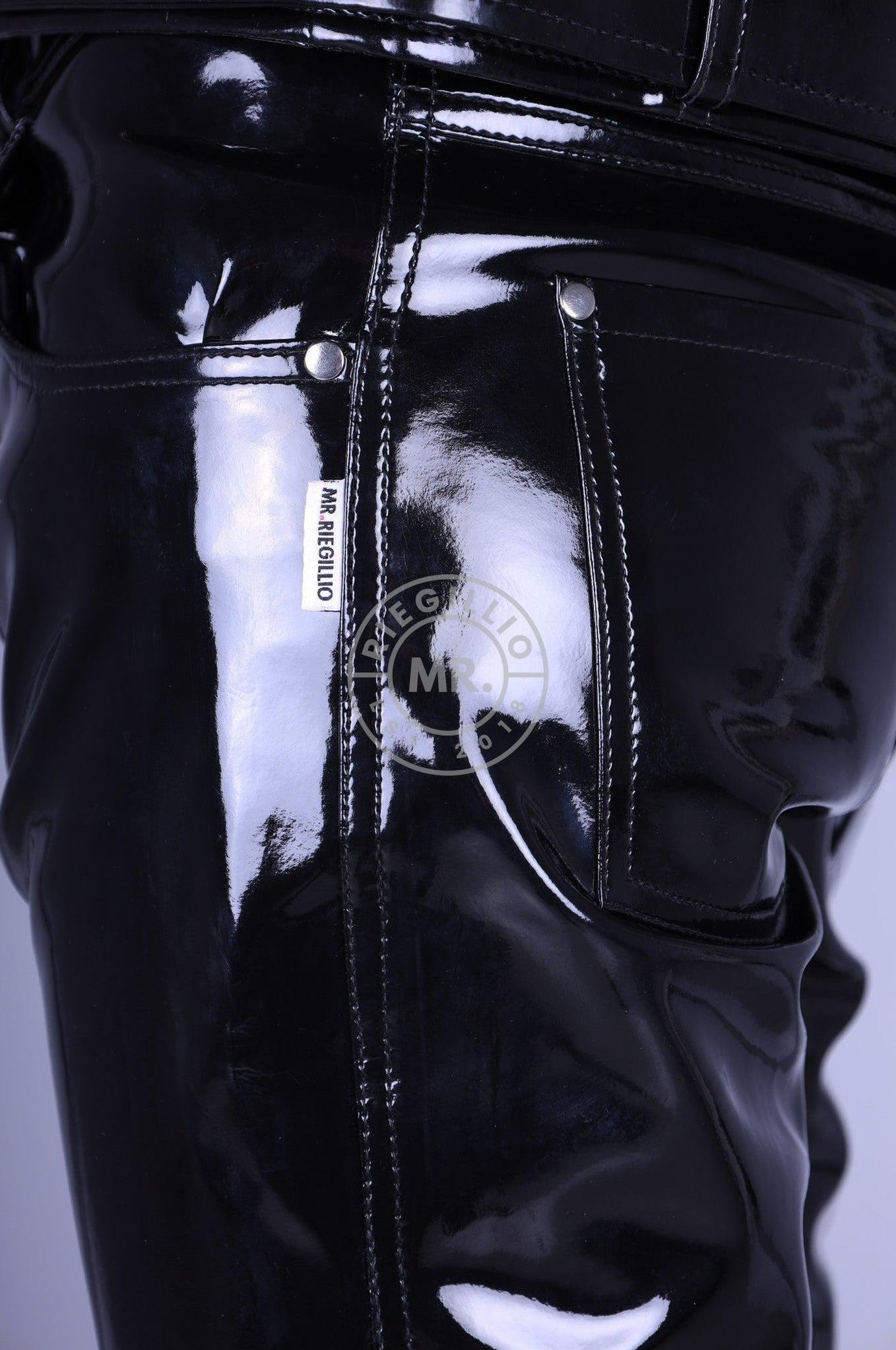 Black Heavy PVC Pants - Front Zippers at MR. Riegillio
