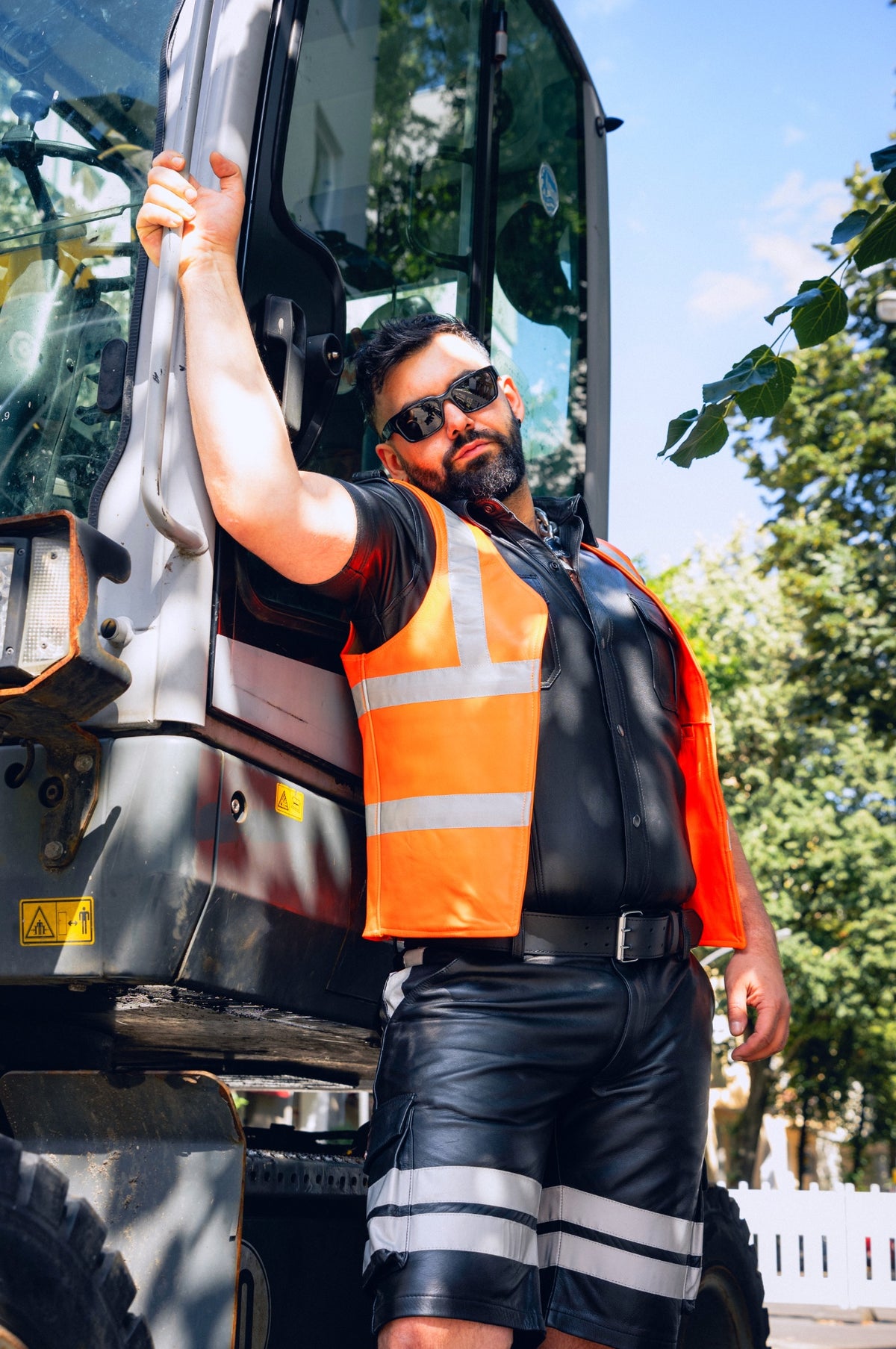 Neon Orange Leather Workers Waistcoat