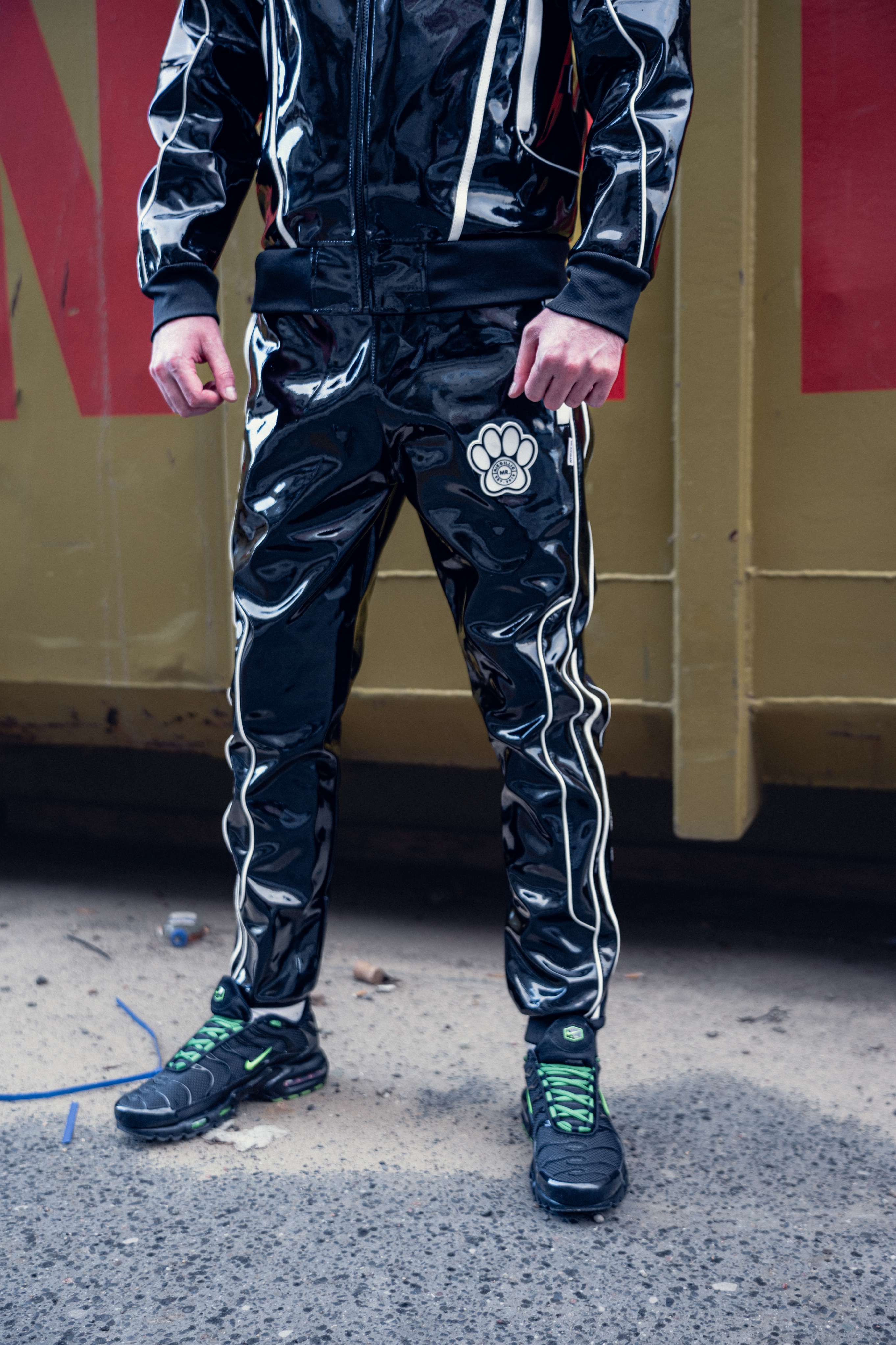 Black PVC Puppy Tracksuit Pants