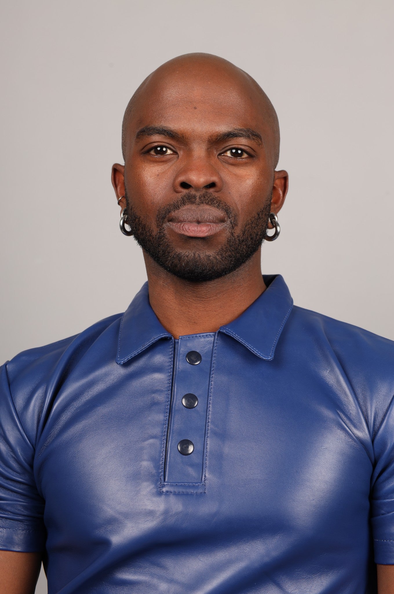 Dark Blue Leather Polo Shirt
