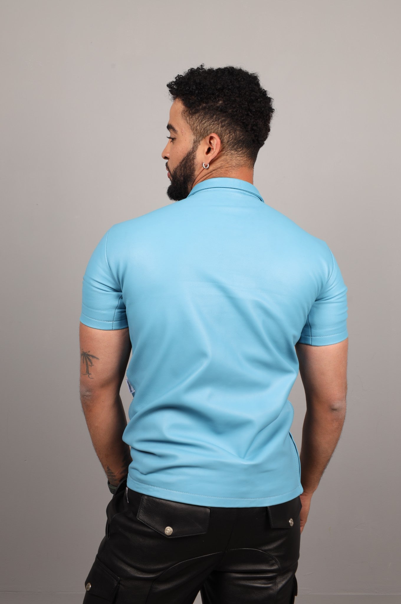 Sky Blue Leather Polo Shirt