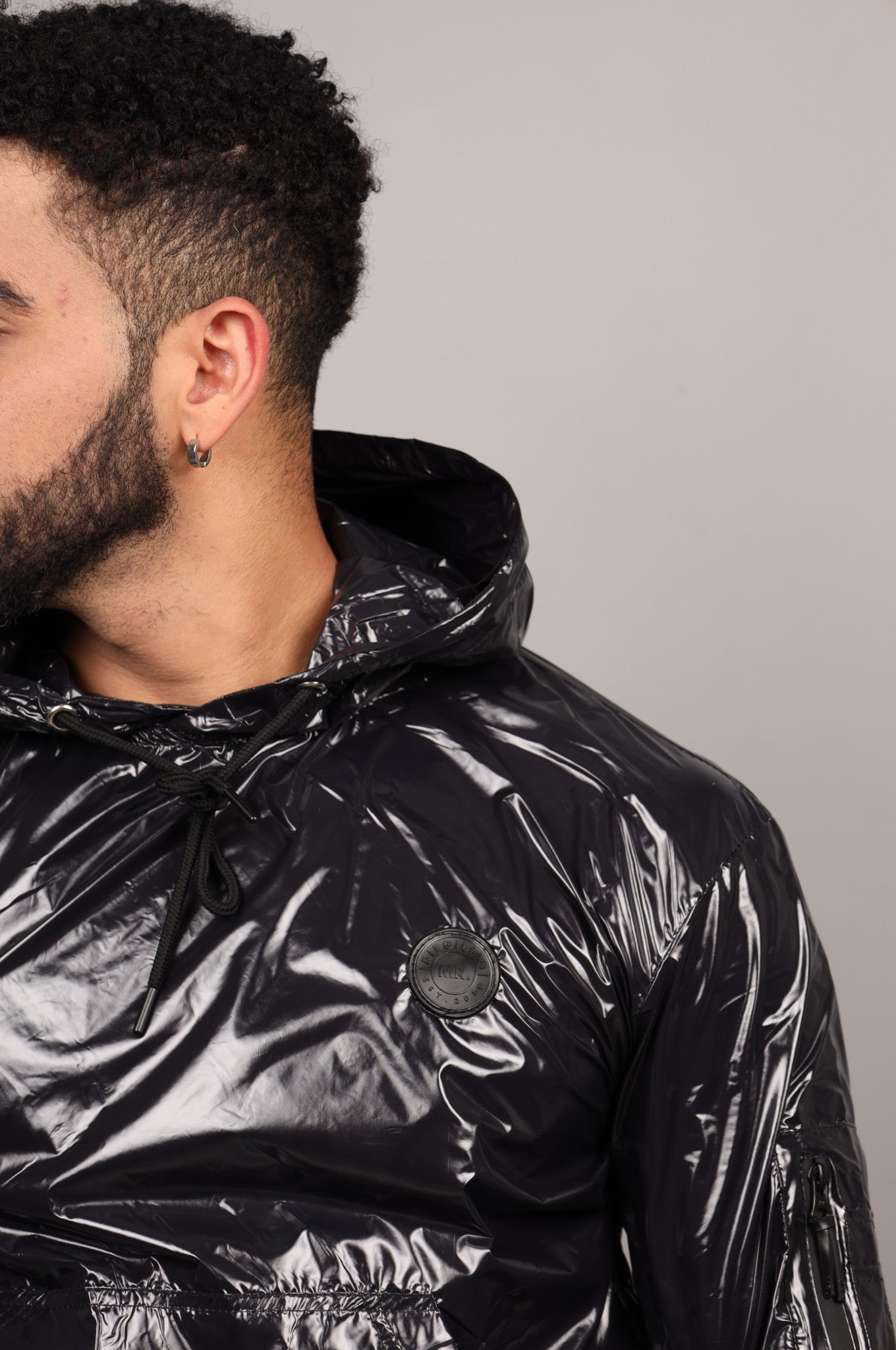 Black Shiny Nylon Hoodie
