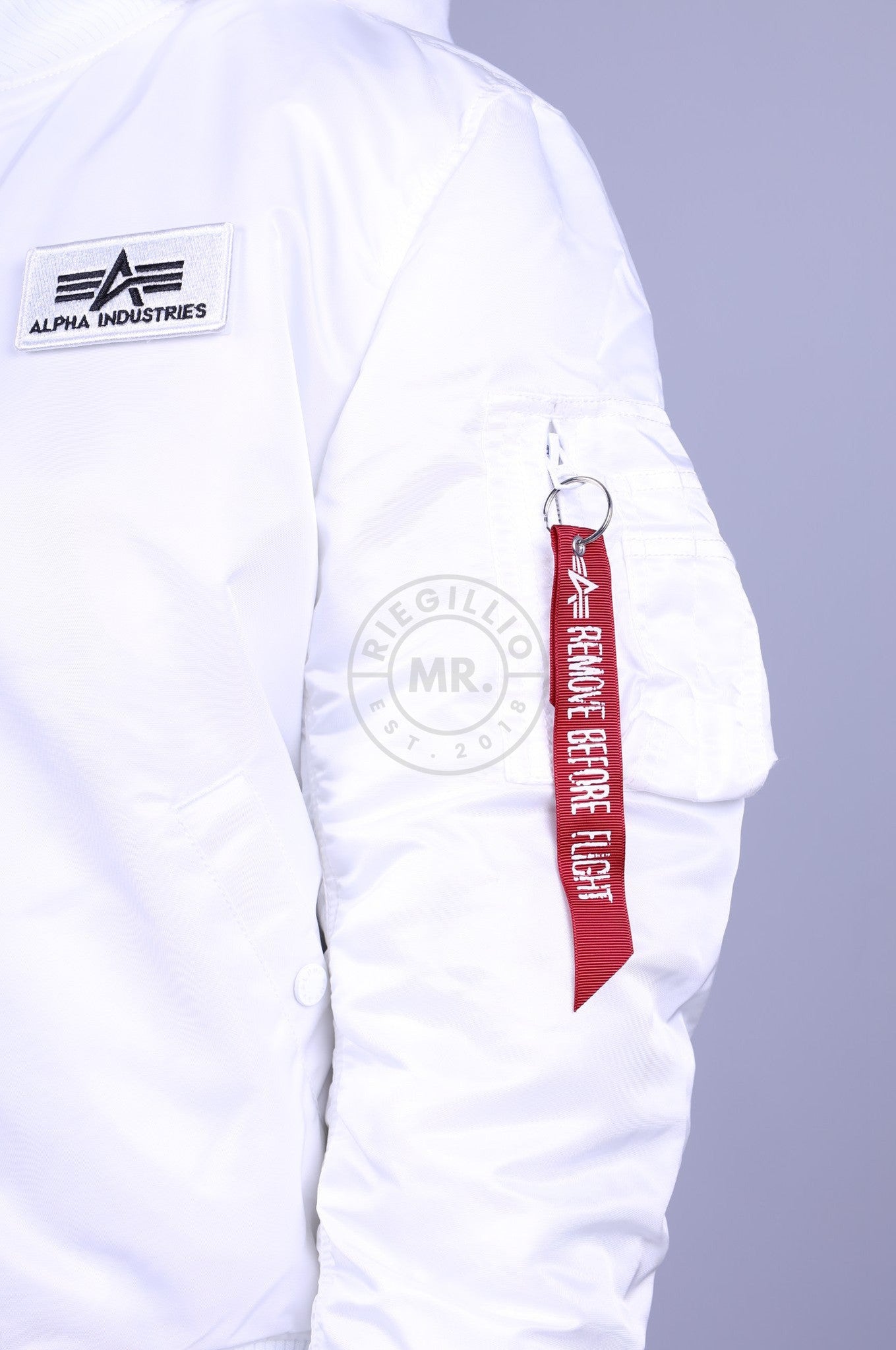 Alpha Industries MA-1 ZH Back Print Jacket - White / Black at MR. Riegillio