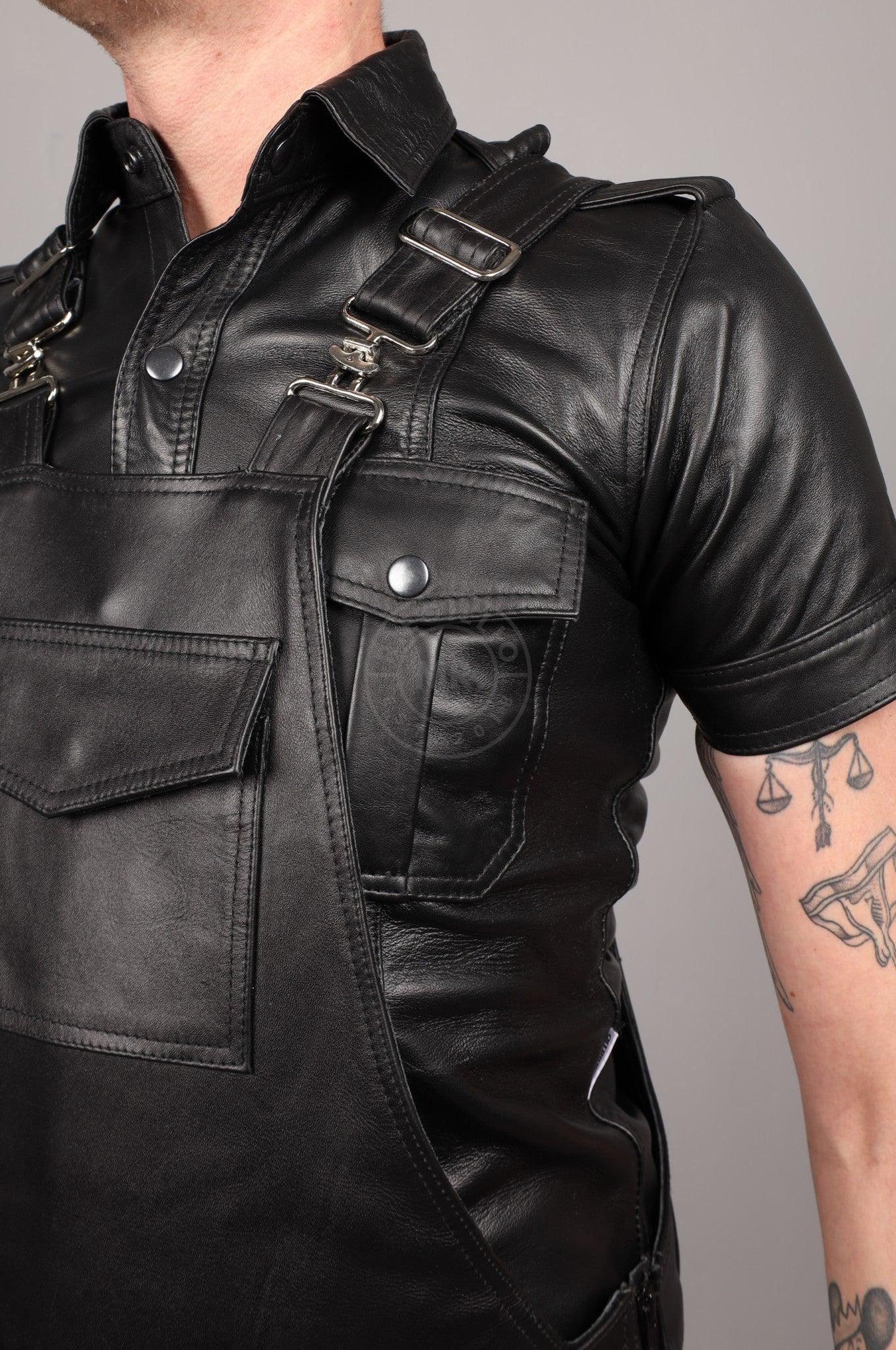 Black Leather Jogger Dungaree at MR. Riegillio