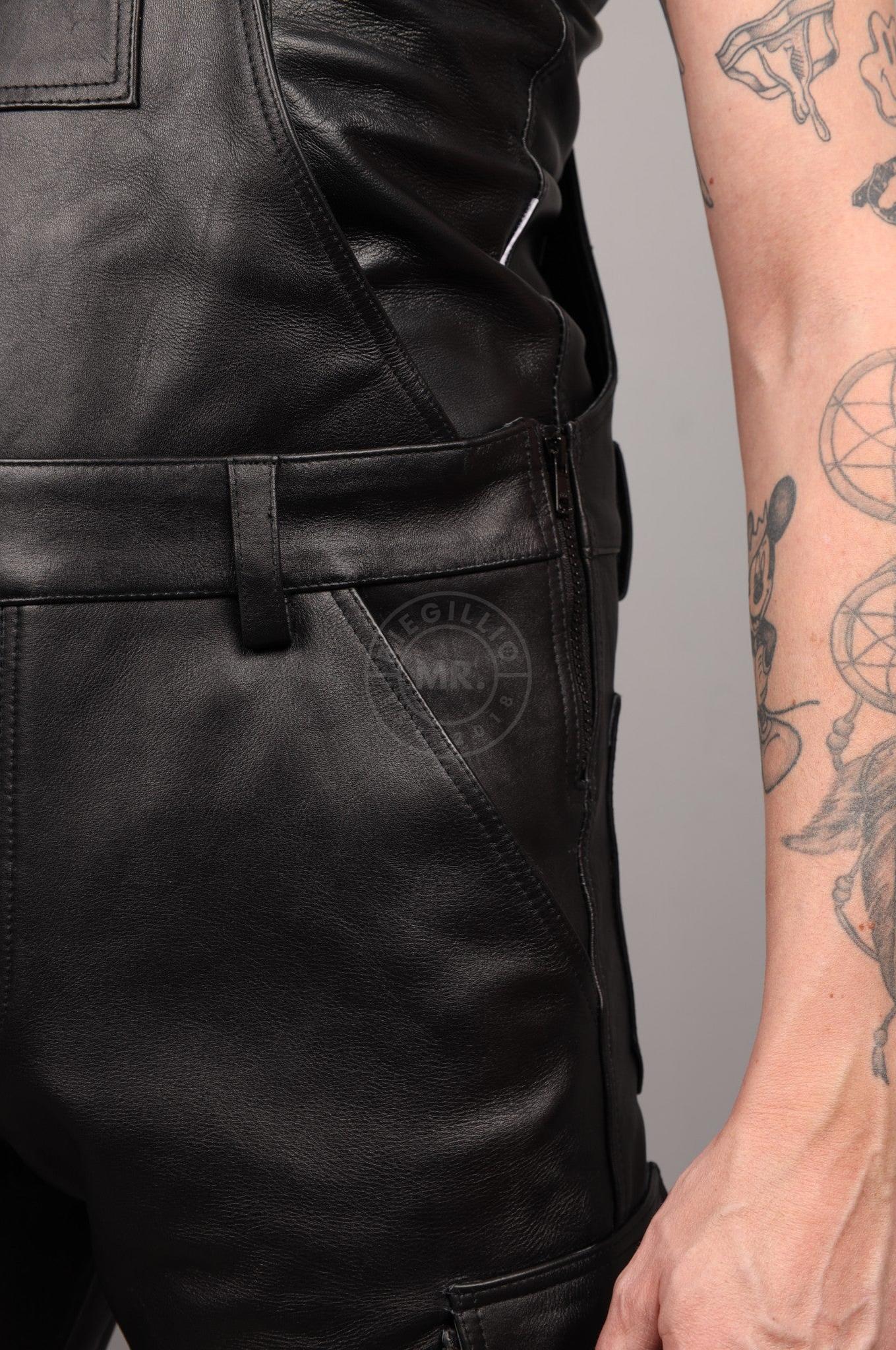 Black Leather Jogger Dungaree at MR. Riegillio