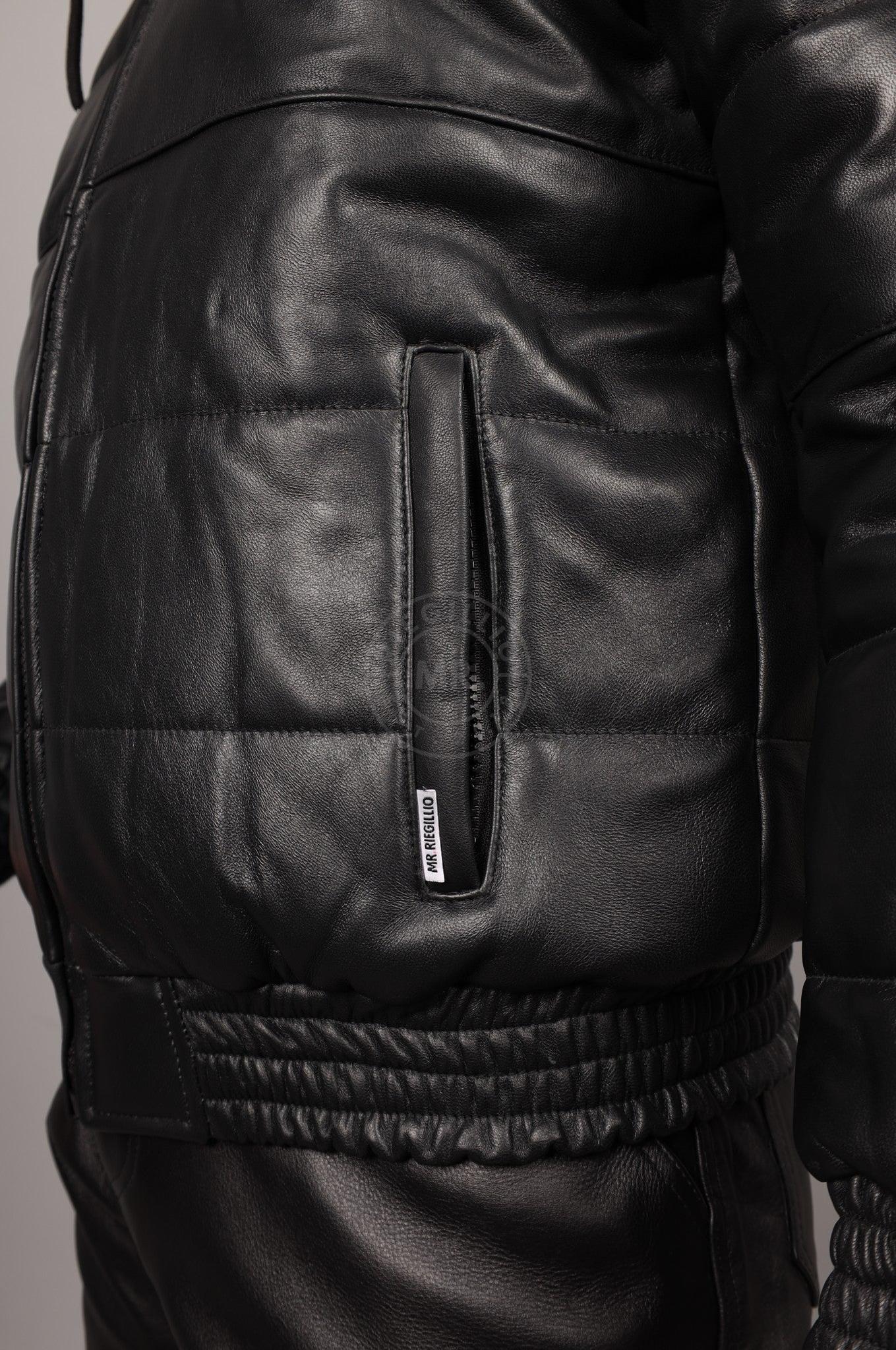 Black Leather Puffed Bomber Jacket at MR. Riegillio