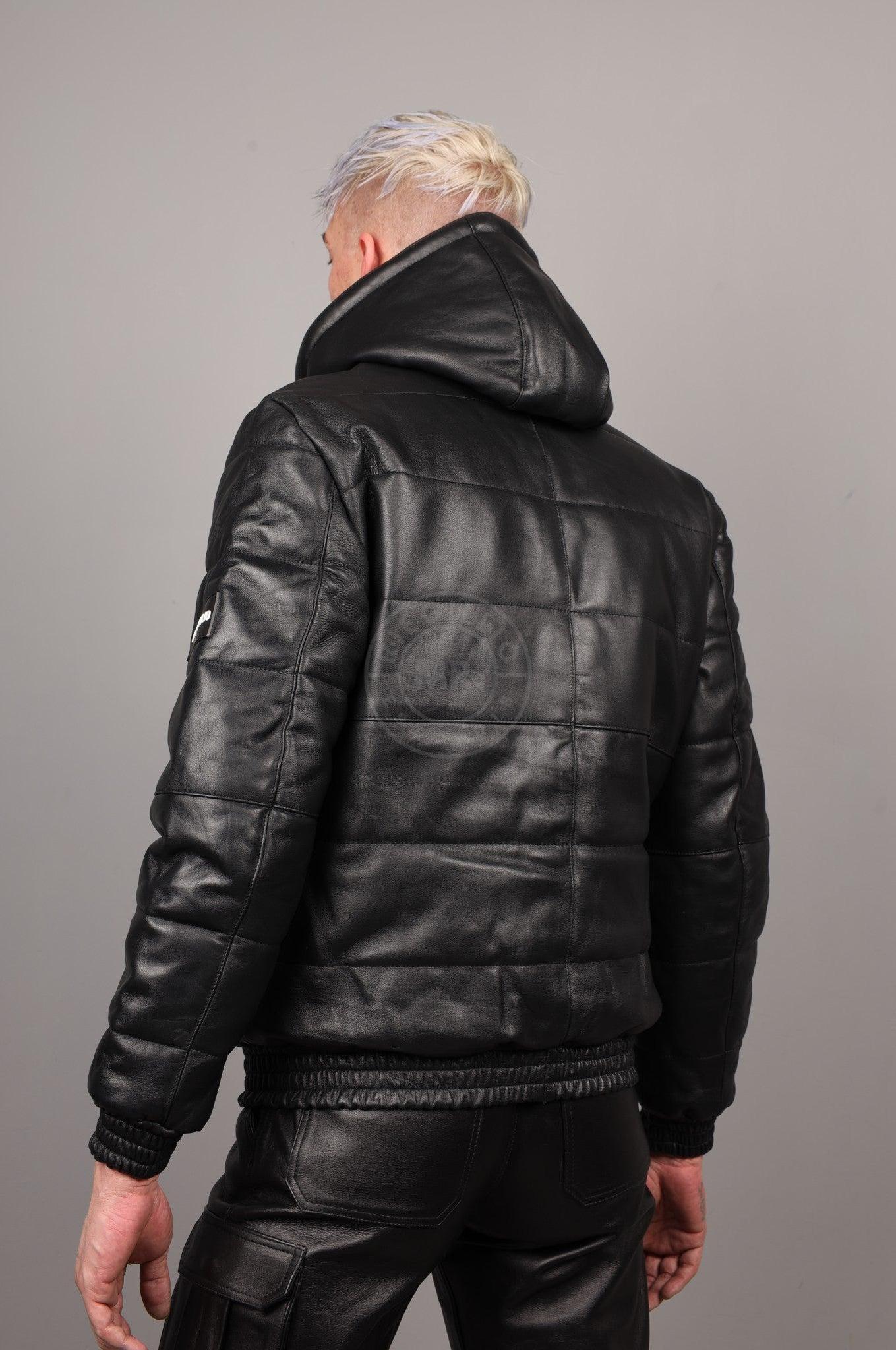 Black Leather Puffed Bomber Jacket at MR. Riegillio