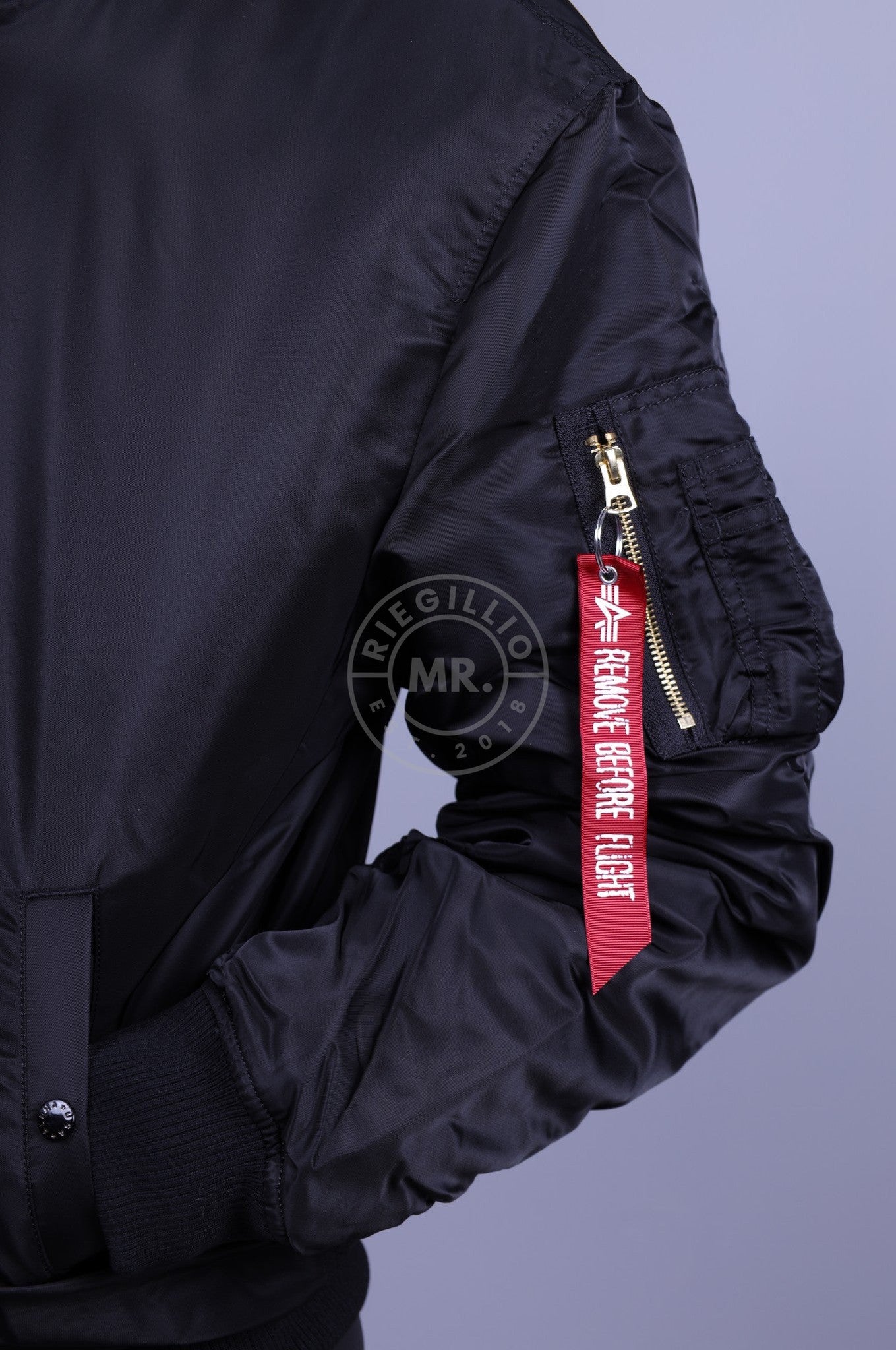 Alpha Industries MA-1 ZH Back EMB Jacket - Black-at MR. Riegillio