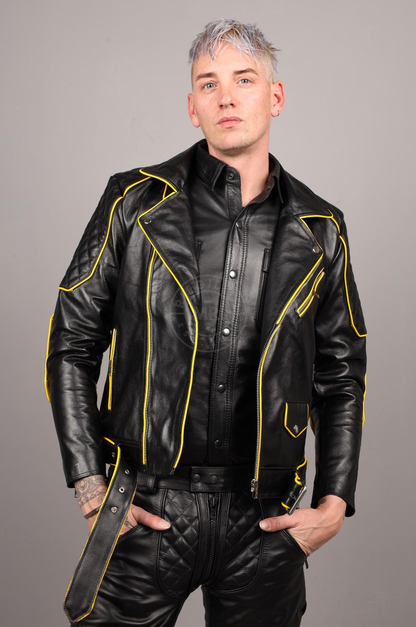 Leather Brando Jacket - Yellow Piping at MR. Riegillio