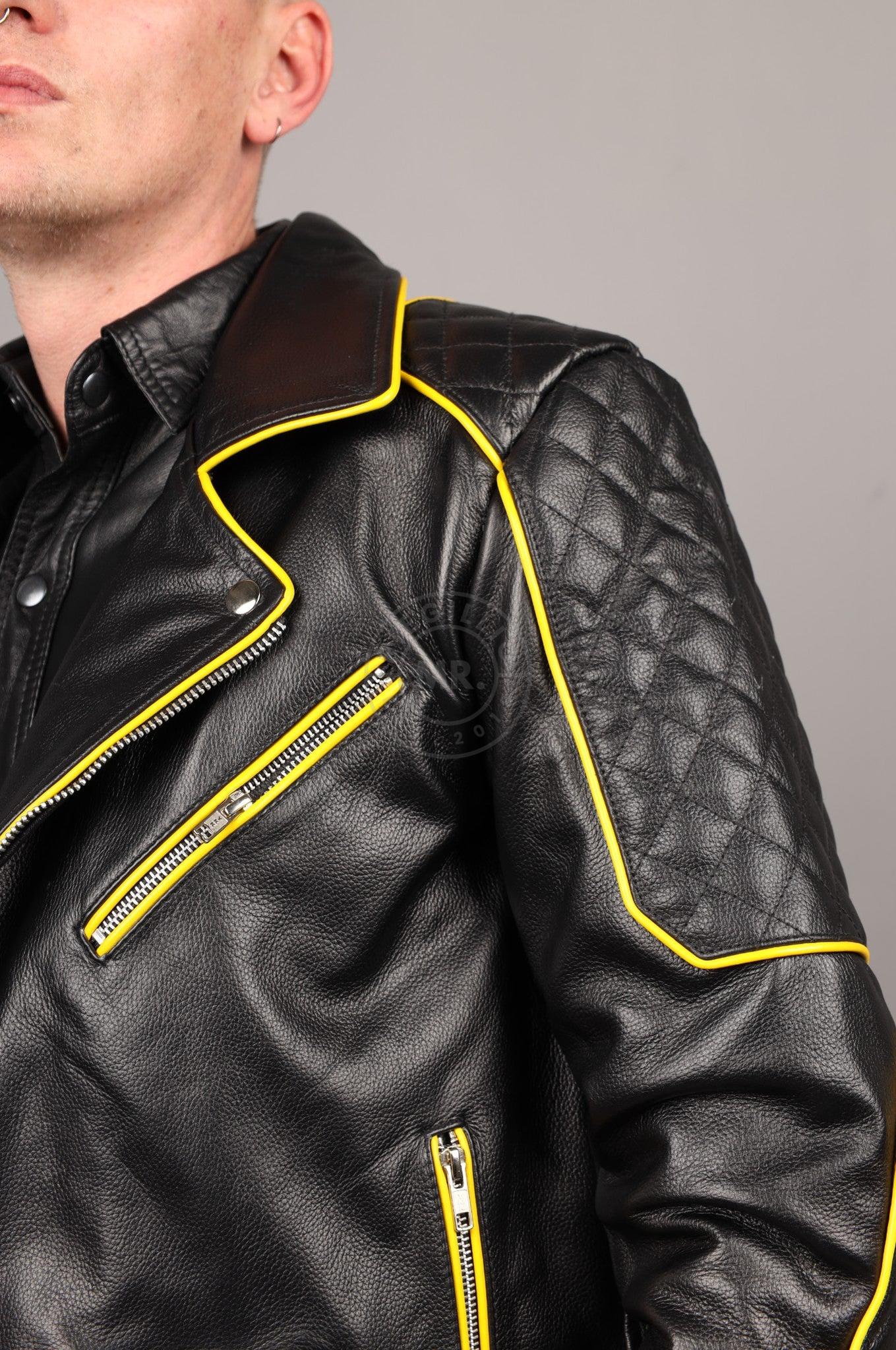 Leather Brando Jacket - Yellow Piping at MR. Riegillio