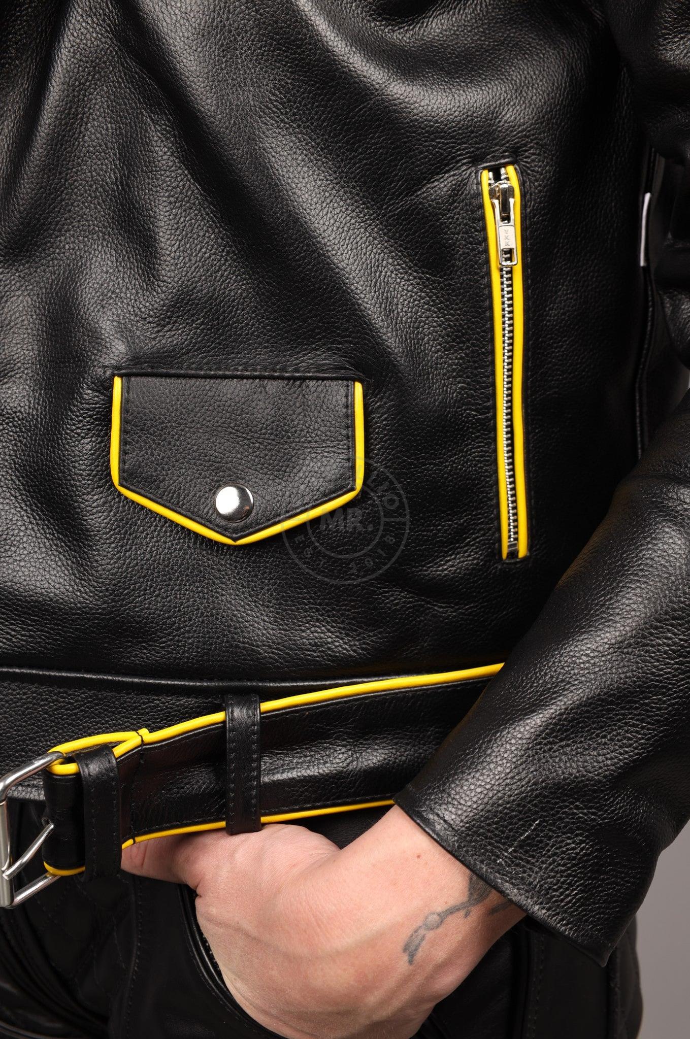 Leather Brando Jacket - Yellow Piping at MR. Riegillio