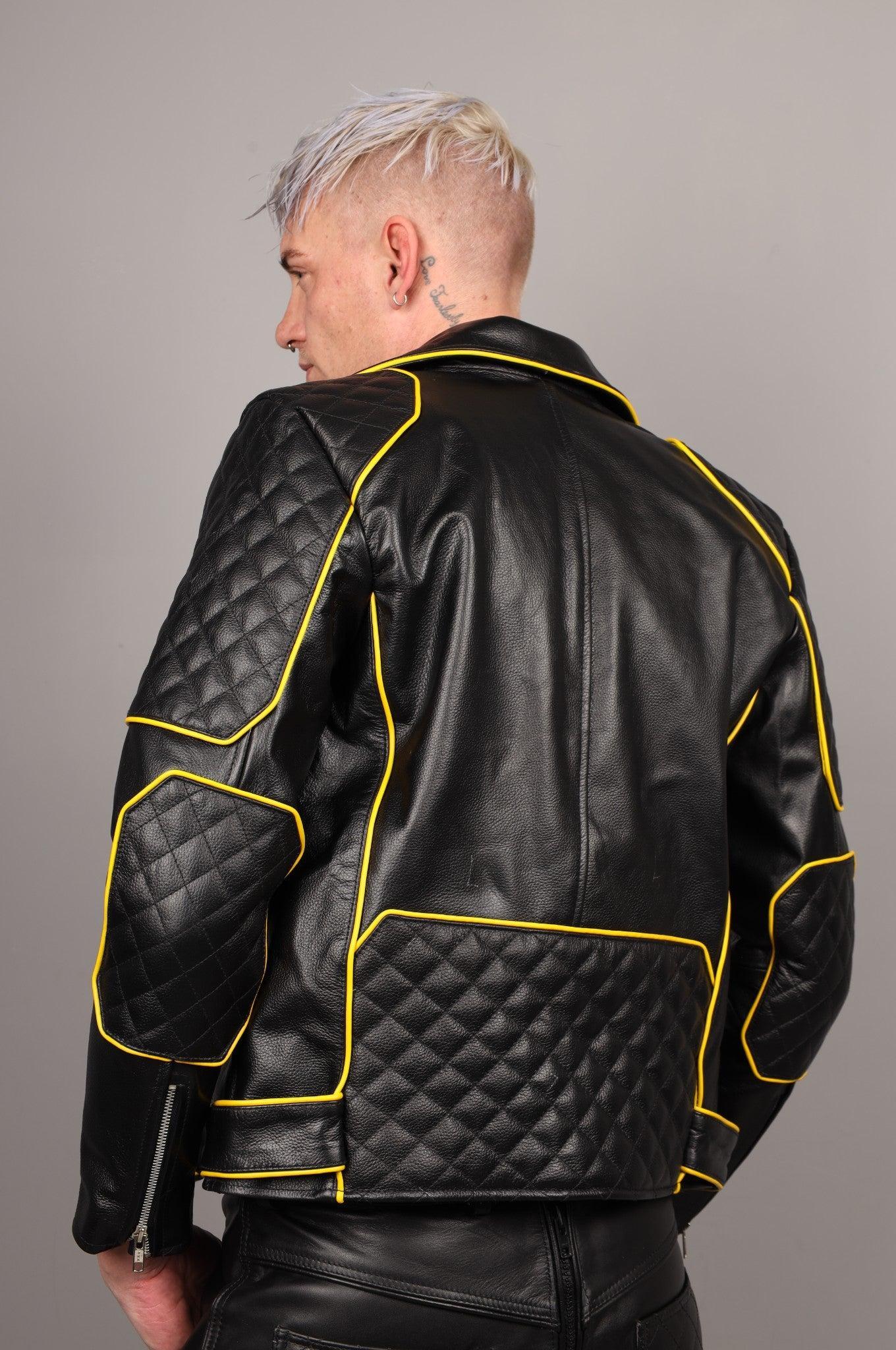 Leather Brando Jacket - Yellow Piping at MR. Riegillio