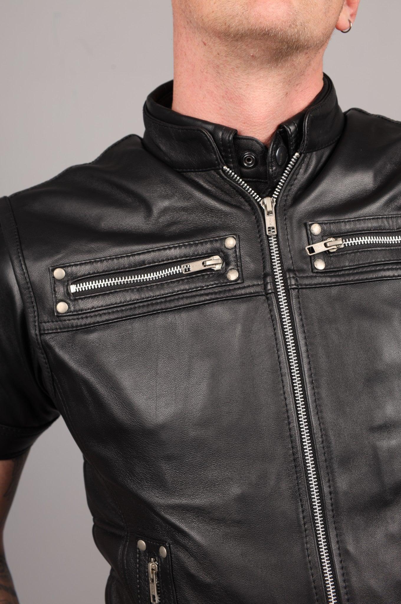 Black Leather Zipper Vest at MR. Riegillio