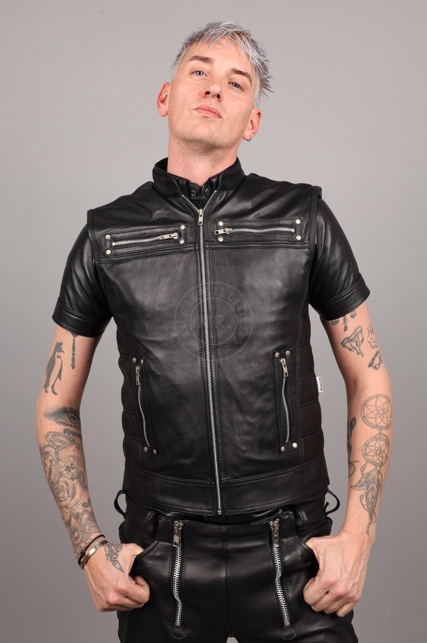 Black Leather Zipper Vest at MR. Riegillio